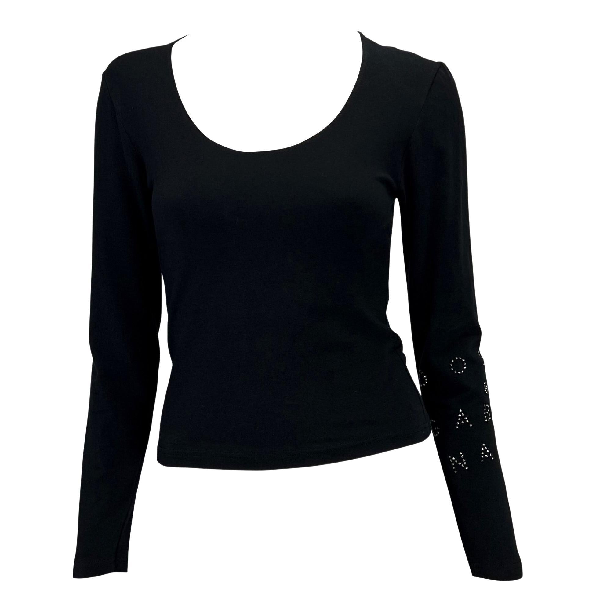 2000s Dolce & Gabbana Rhinestone Logo Black Long Sleeve Shirt Y2K - RealList