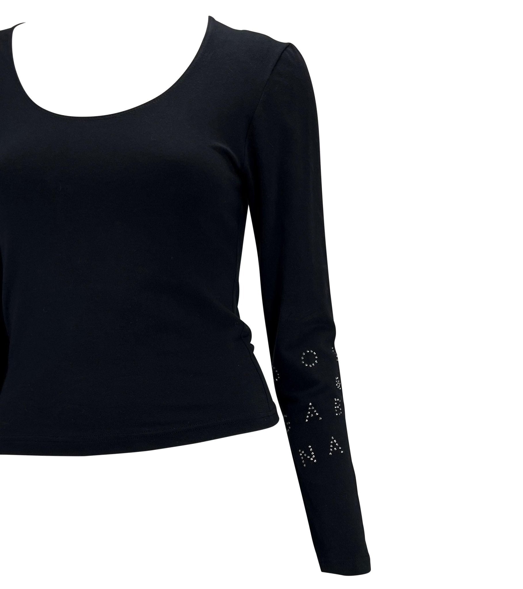 2000s Dolce & Gabbana Rhinestone Logo Black Long Sleeve Shirt Y2K - RealList