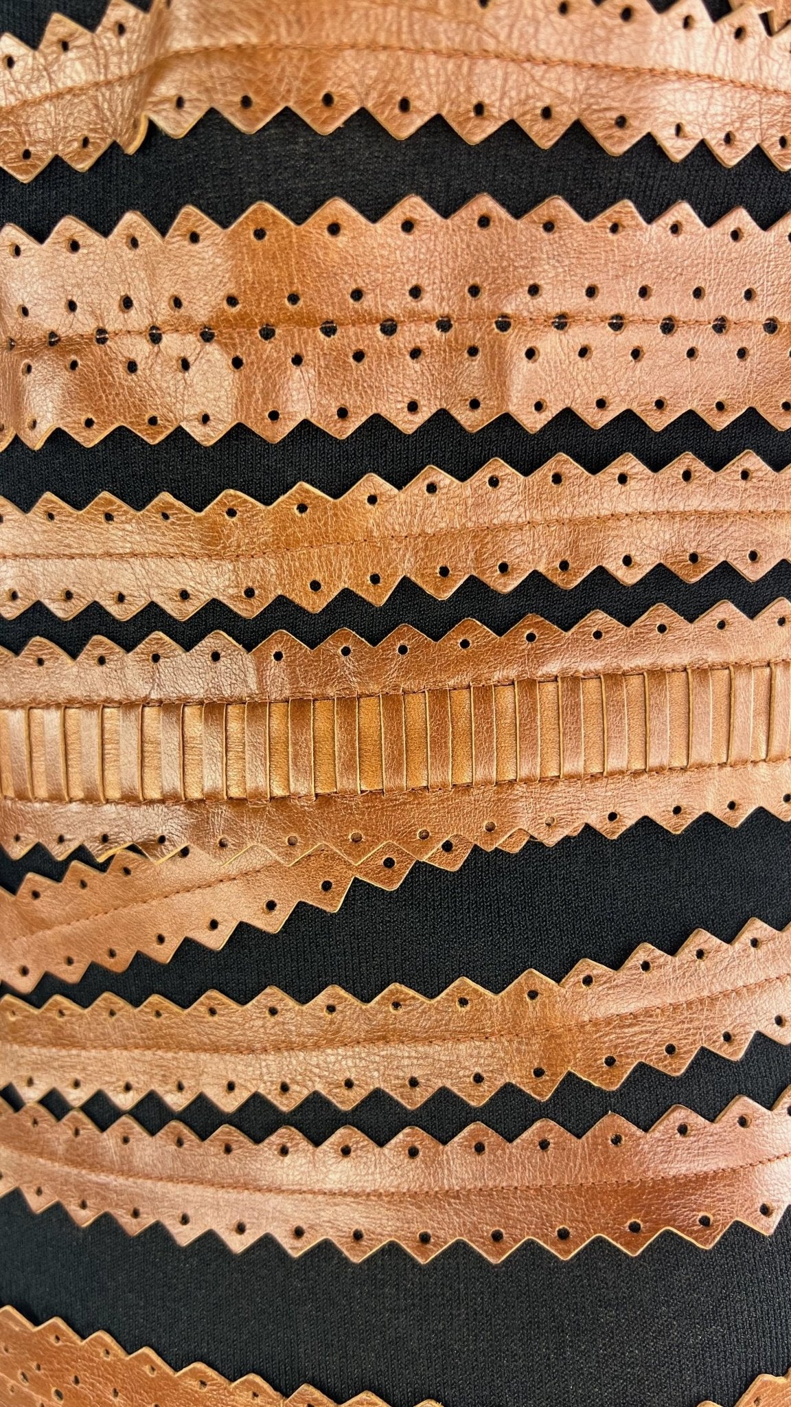 2000s Gianfranco Ferre Black Mock Neck Brown Leather Lace Up Corset Top - RealList