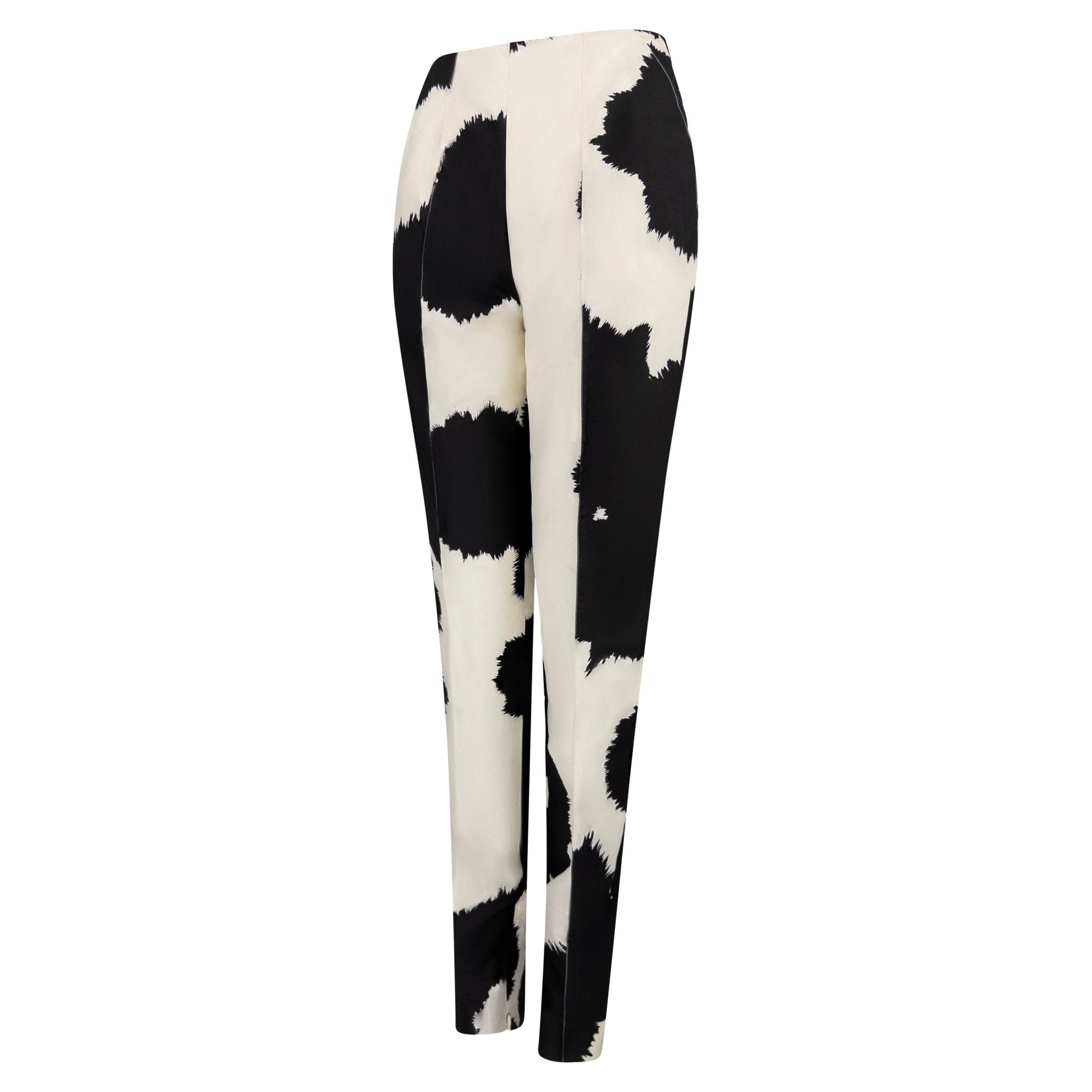 2000s Gianfranco Ferré Black Off - White Abstract Print Silk Taffeta Pants - RealList