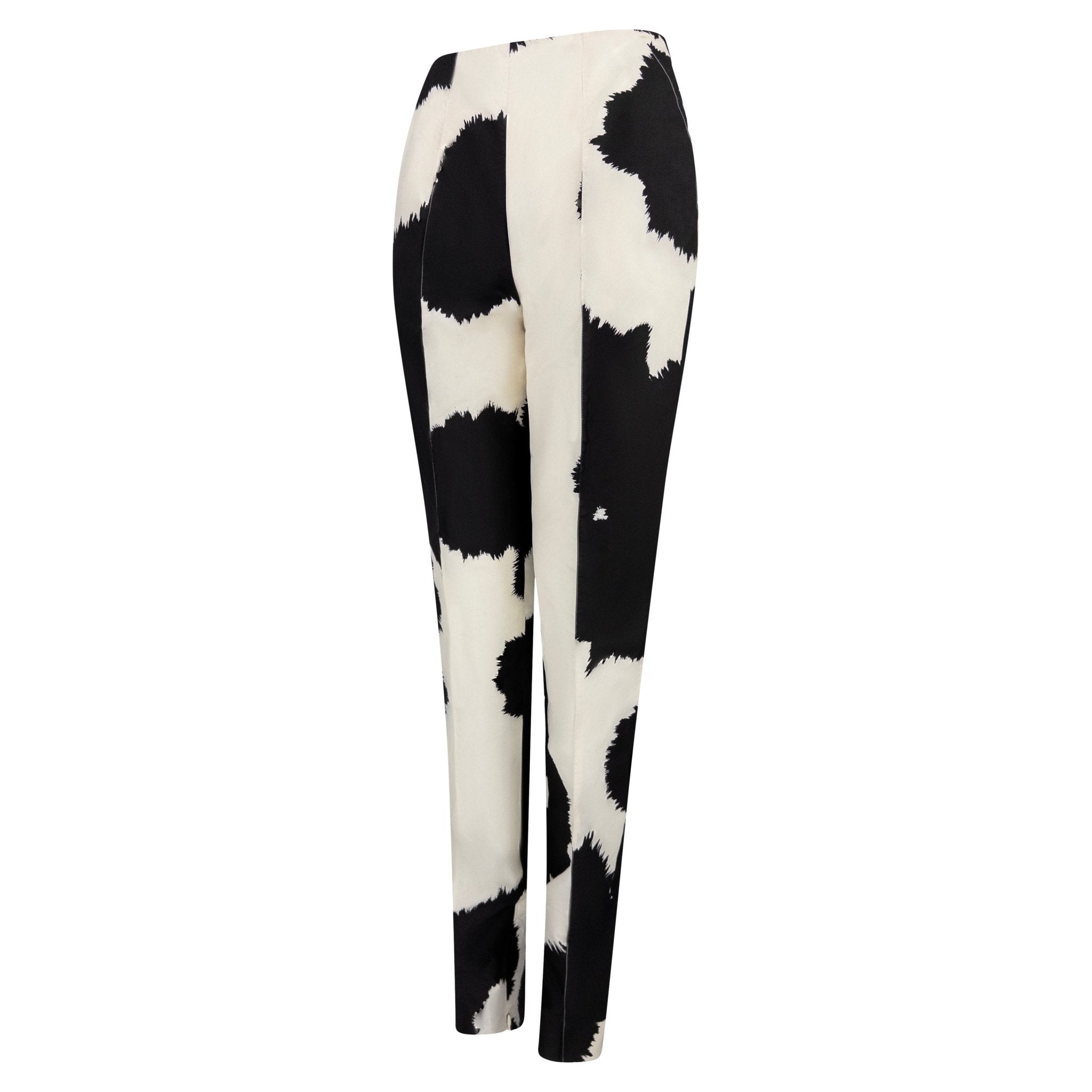 2000s Gianfranco Ferré Black Off - White Abstract Print Silk Taffeta Pants - RealList