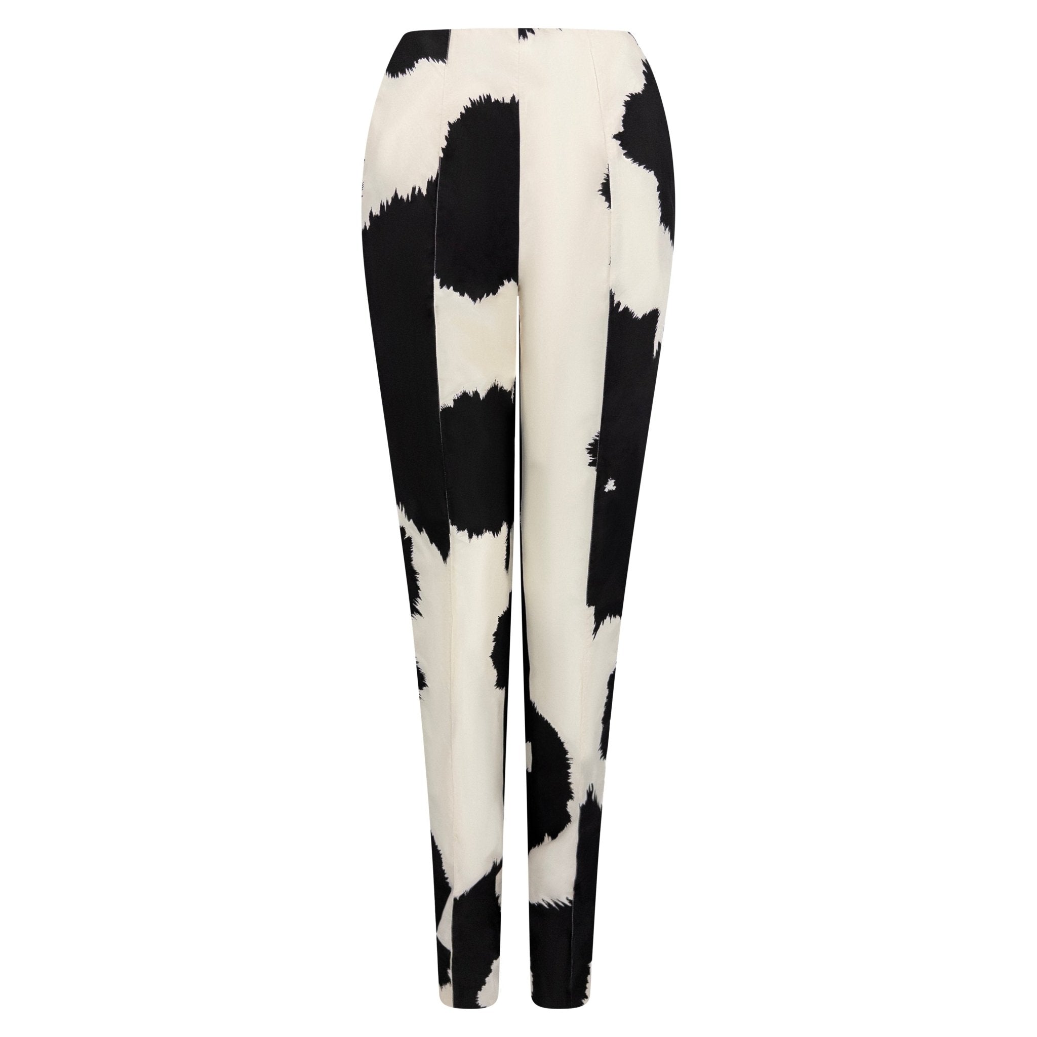 2000s Gianfranco Ferré Black Off - White Abstract Print Silk Taffeta Pants - RealList
