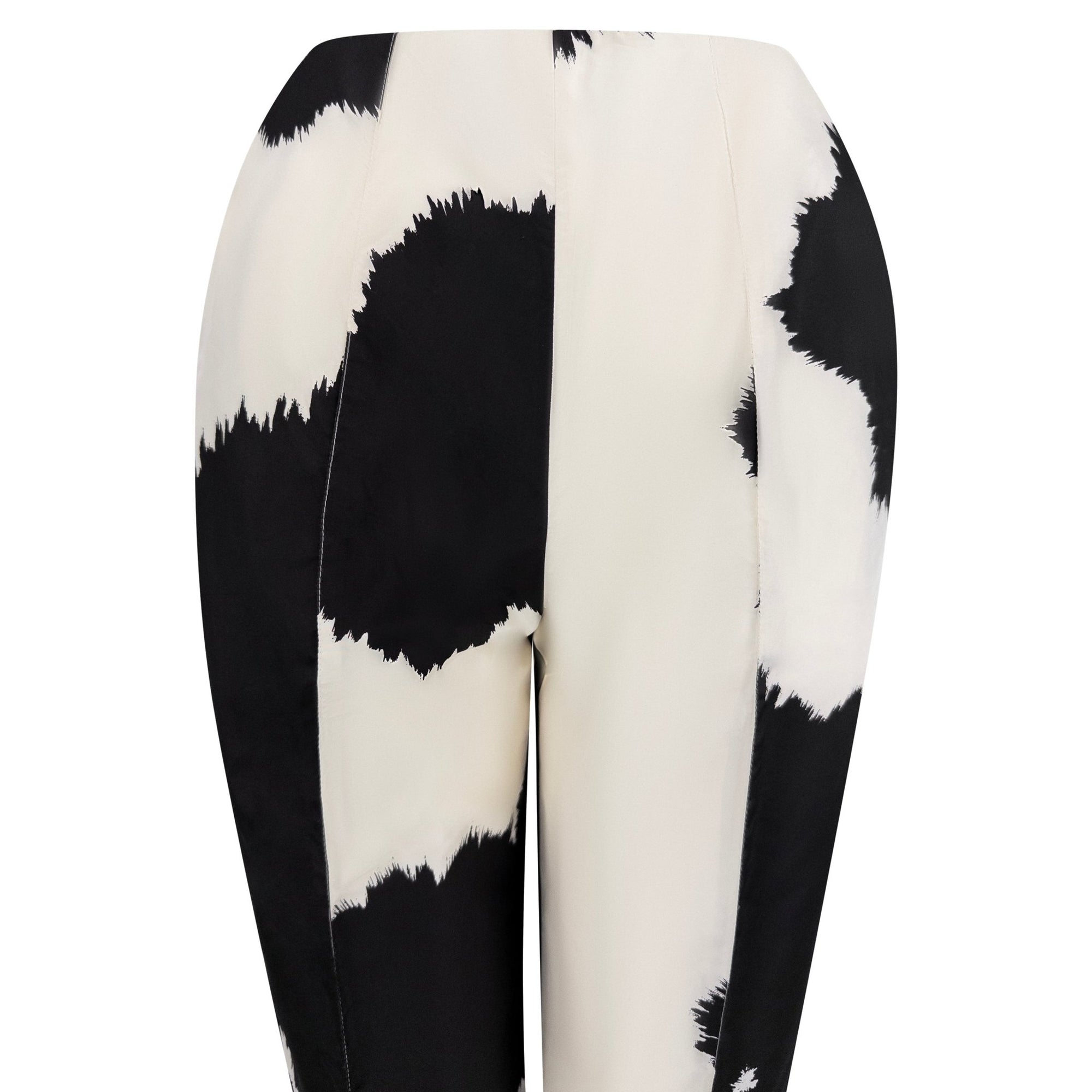 2000s Gianfranco Ferré Black Off - White Abstract Print Silk Taffeta Pants - RealList