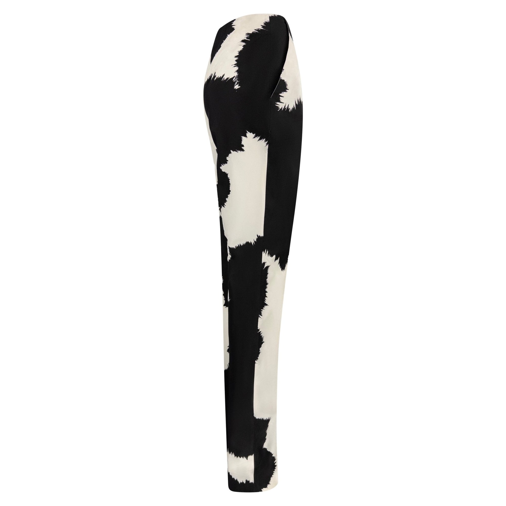 2000s Gianfranco Ferré Black Off - White Abstract Print Silk Taffeta Pants - RealList