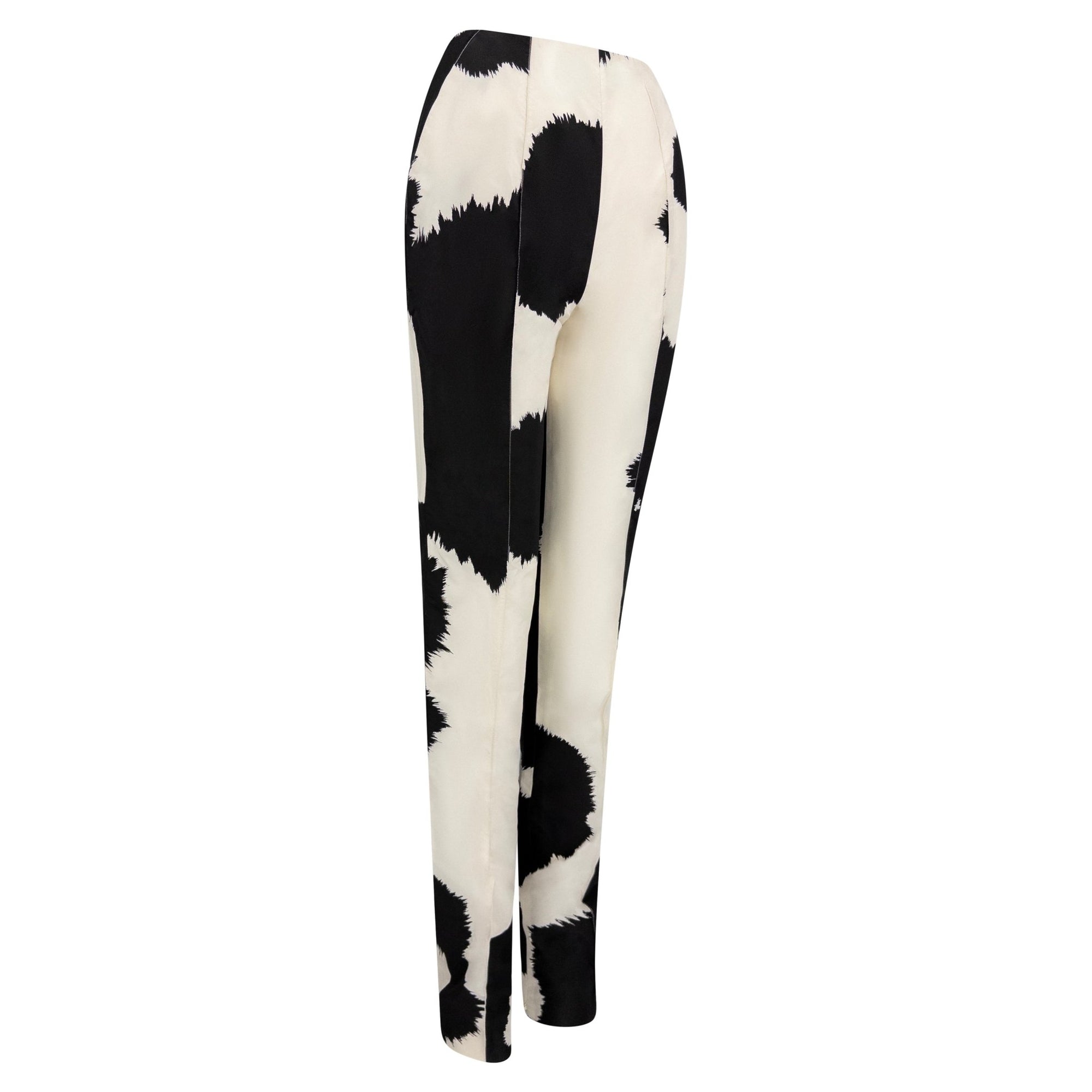 2000s Gianfranco Ferré Black Off - White Abstract Print Silk Taffeta Pants - RealList