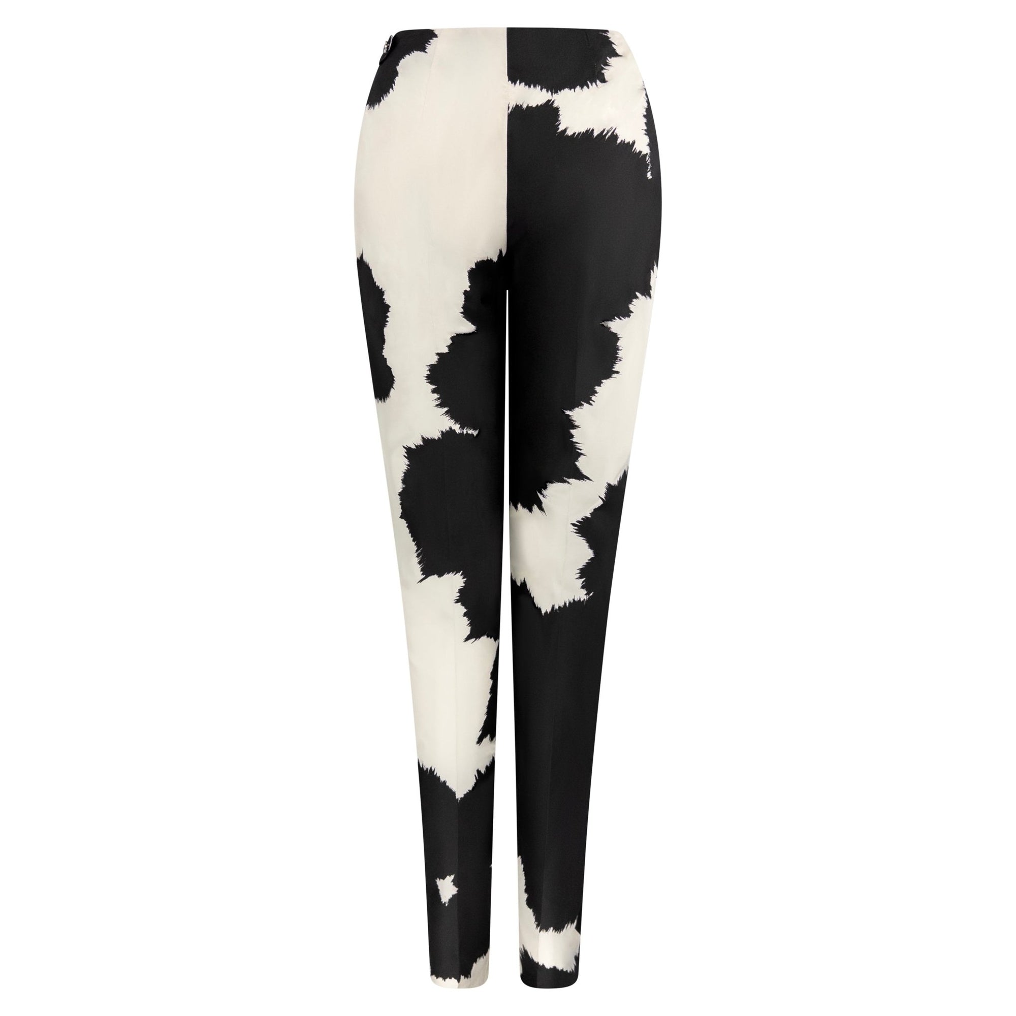 2000s Gianfranco Ferré Black Off - White Abstract Print Silk Taffeta Pants - RealList