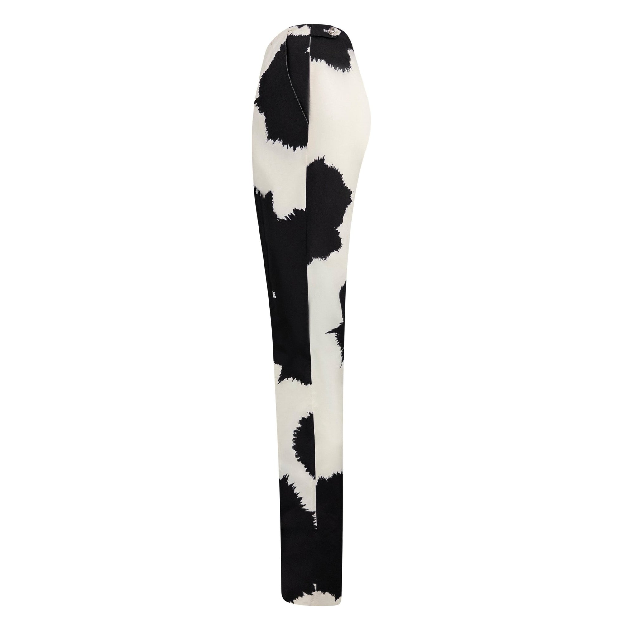 2000s Gianfranco Ferré Black Off - White Abstract Print Silk Taffeta Pants - RealList