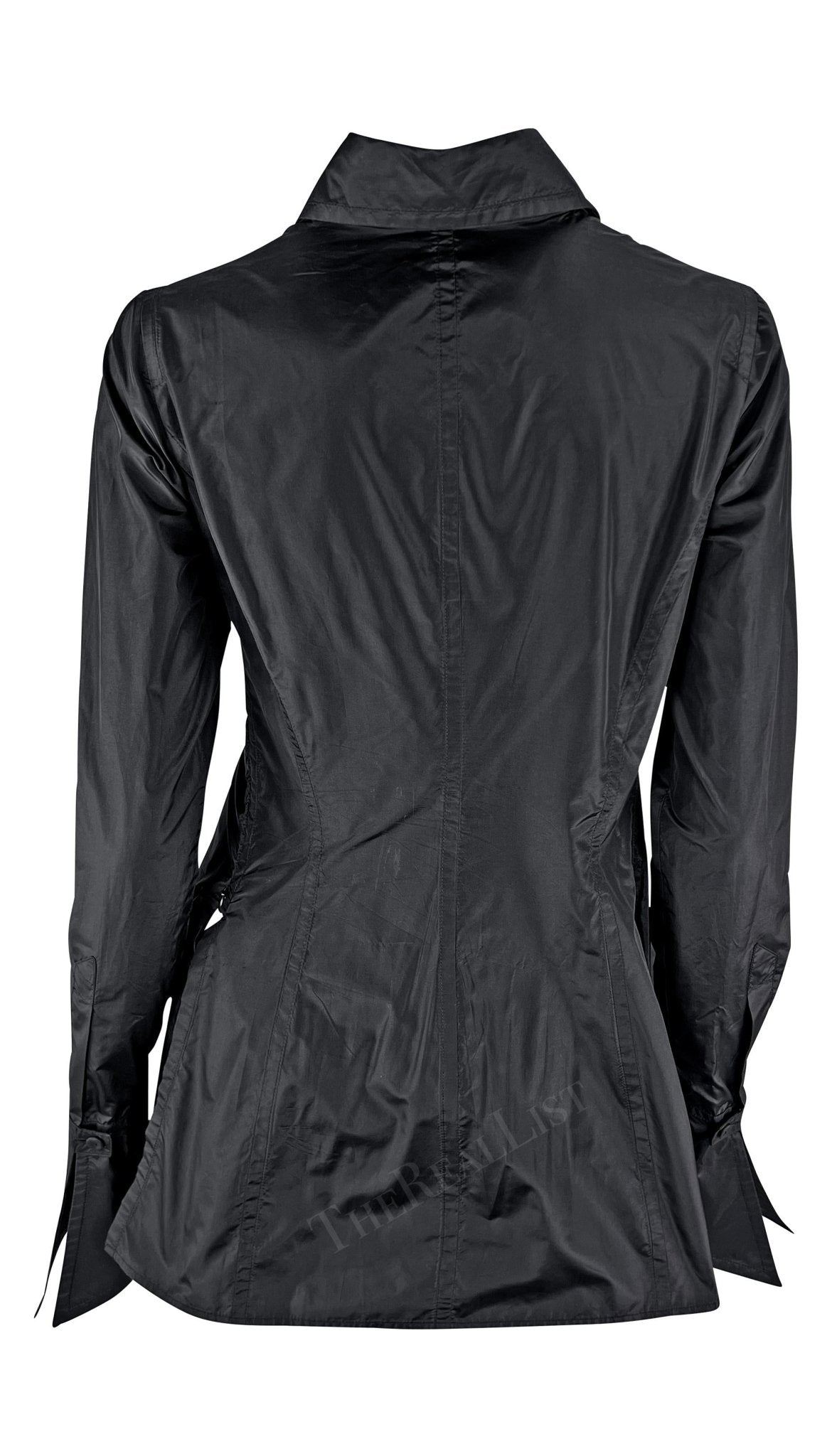 2000s Gianfranco Ferre Black Silk Gold Metal Accent Silk Collared Shirt - RealList