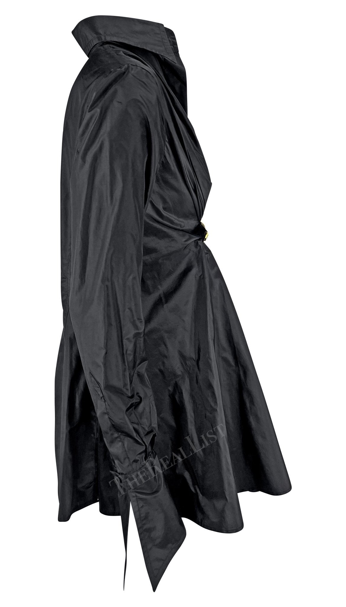 2000s Gianfranco Ferre Black Silk Gold Metal Accent Silk Collared Shirt - RealList