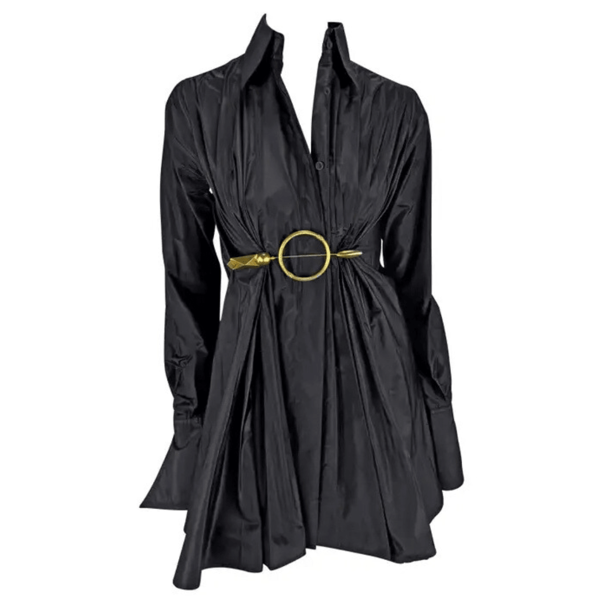 2000s Gianfranco Ferre Black Silk Gold Metal Accent Silk Collared Shirt - RealList