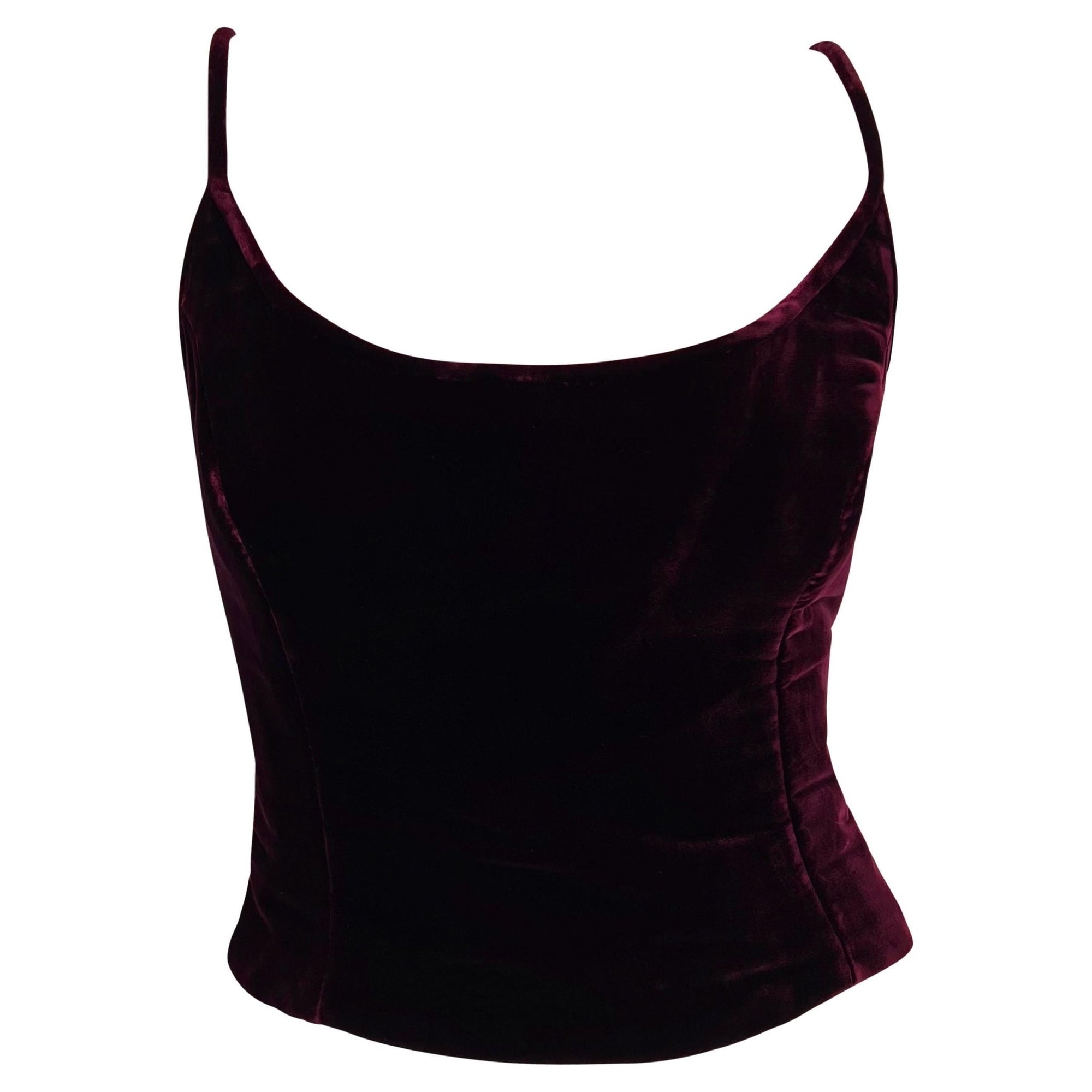 2000s Gianfranco Ferré Deep Burgundy Velvet Cami Style Tank Top - RealList