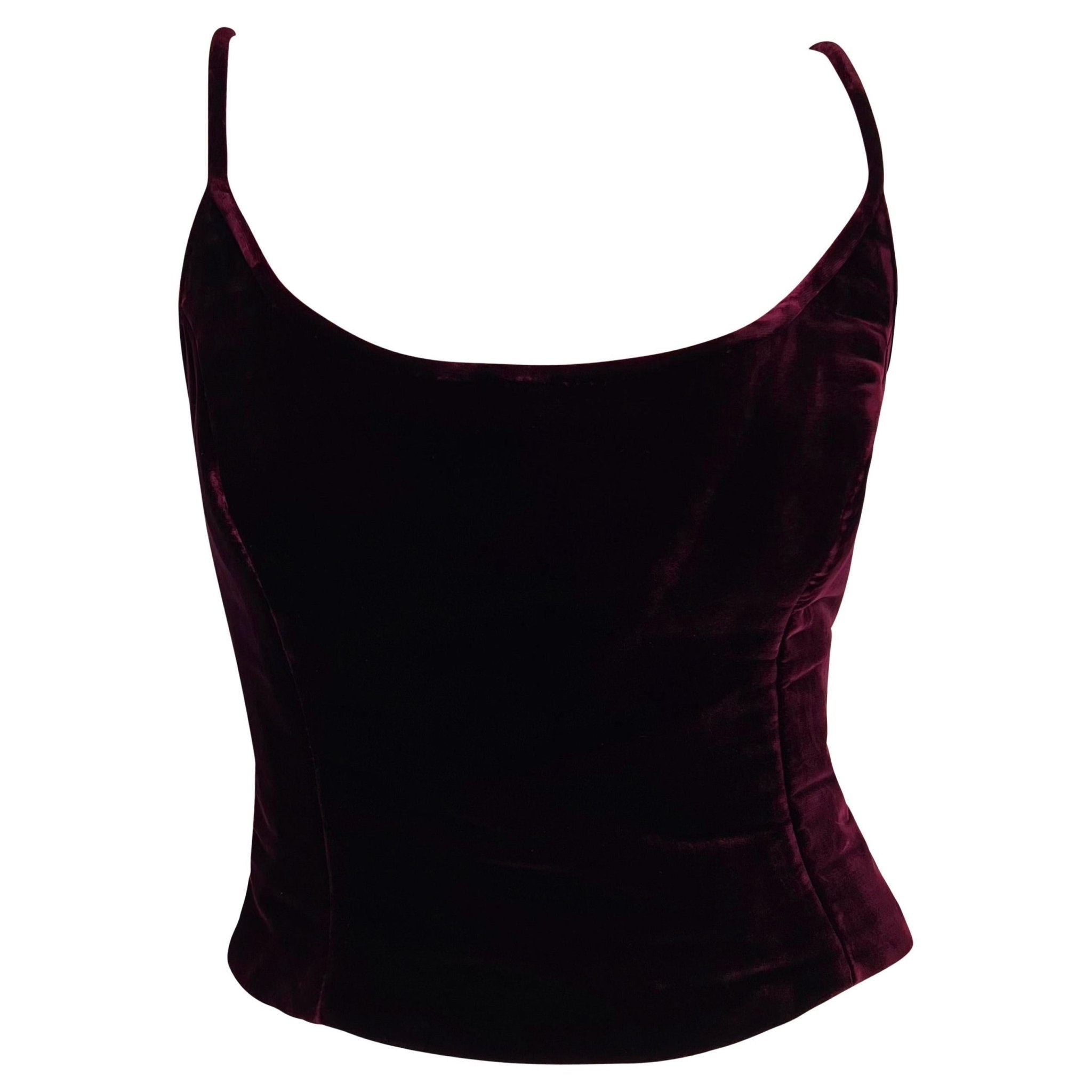 2000s Gianfranco Ferré Deep Burgundy Velvet Cami Style Tank Top - RealList