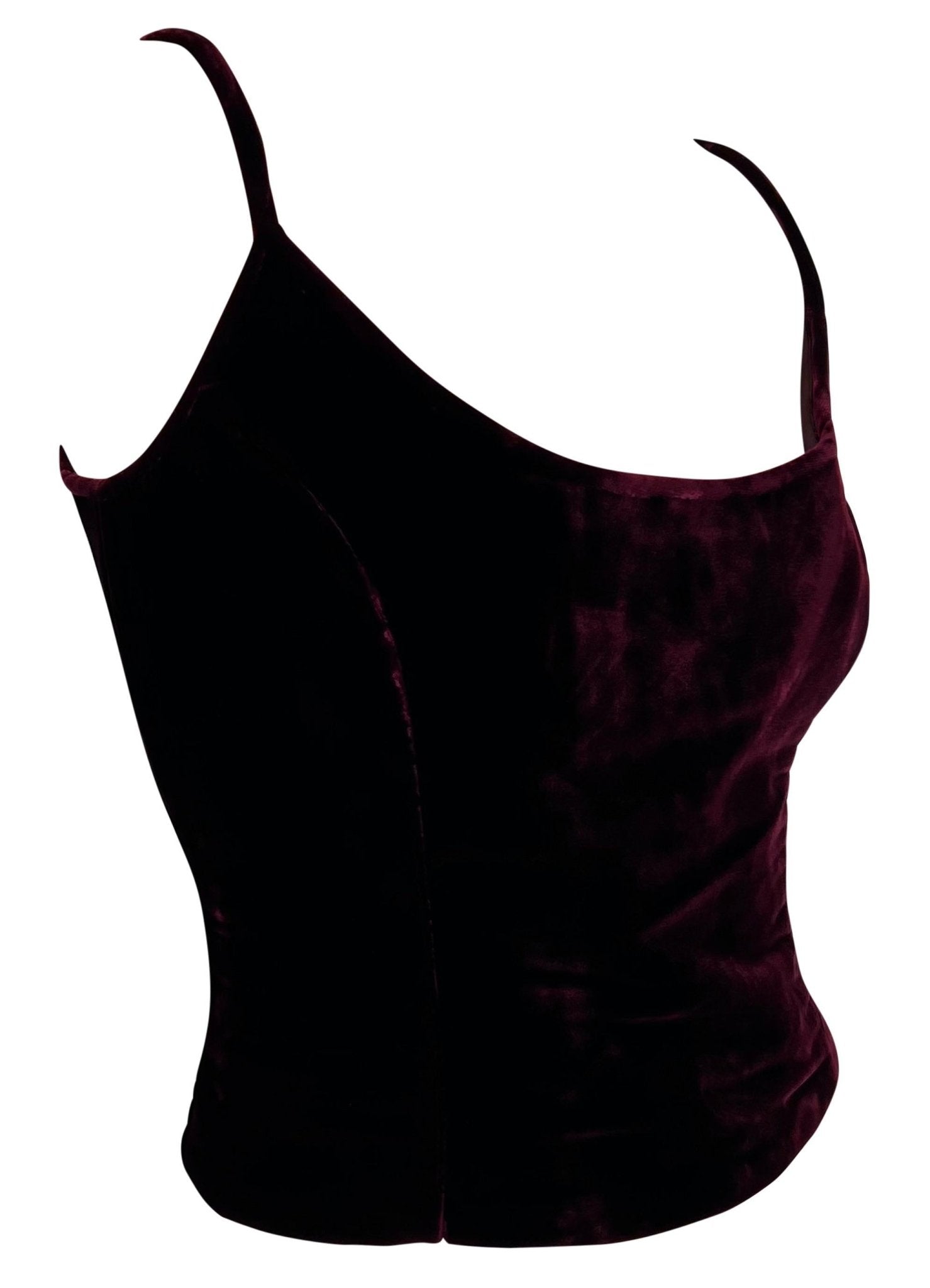 2000s Gianfranco Ferré Deep Burgundy Velvet Cami Style Tank Top - RealList