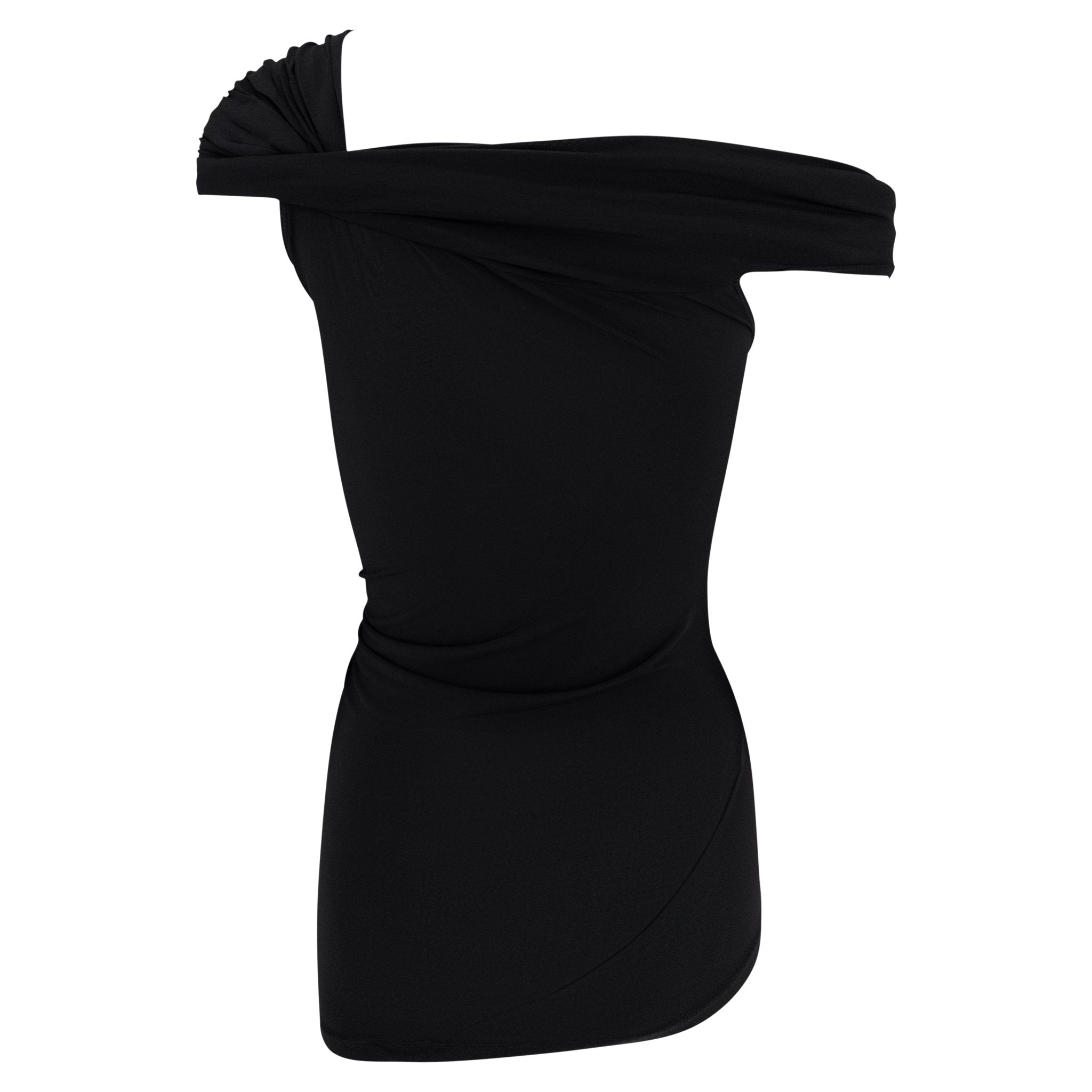2000s Gianfranco Ferré Semi - Sheer Black Bodycon Off - the - Shoulder Tank Top - RealList