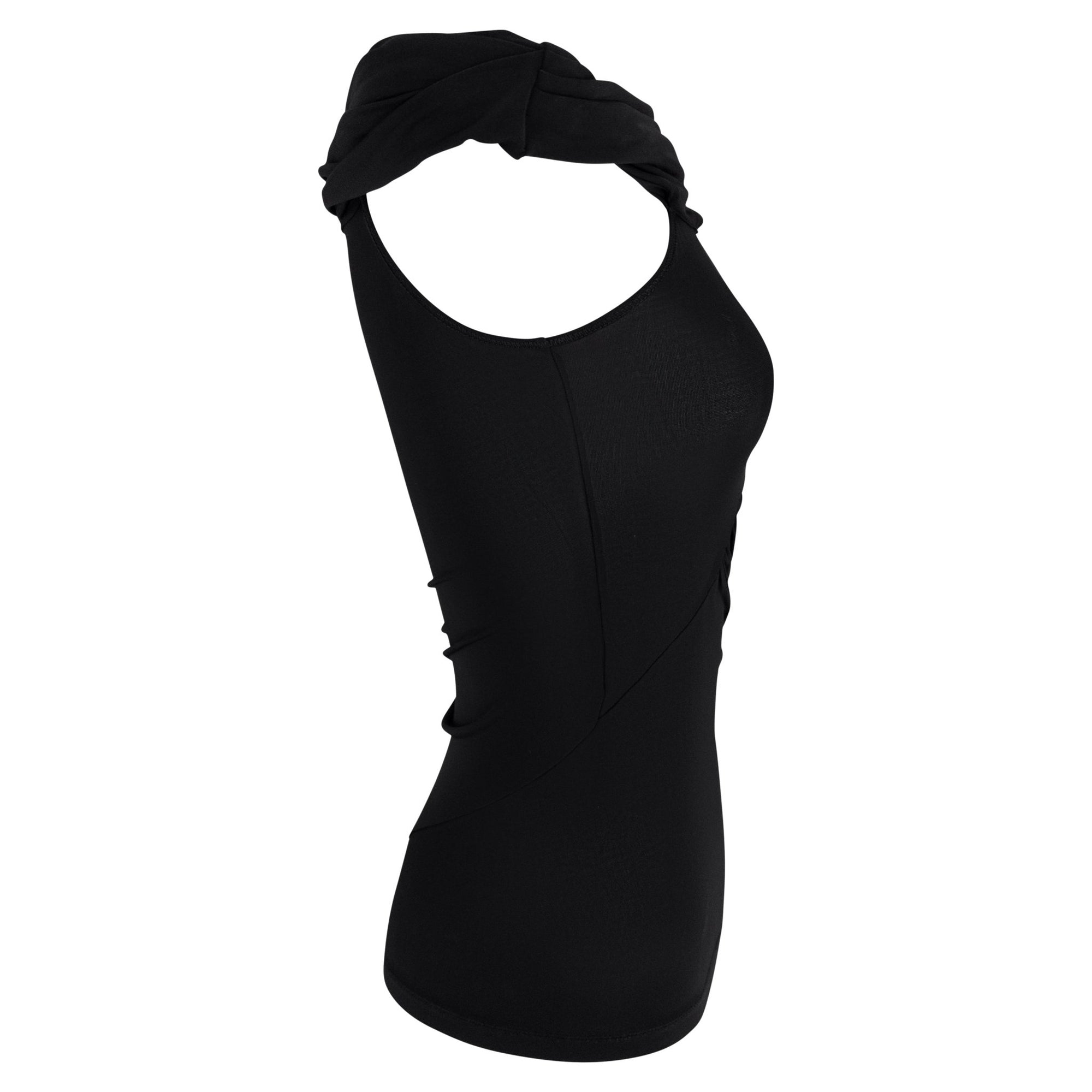 2000s Gianfranco Ferré Semi - Sheer Black Bodycon Off - the - Shoulder Tank Top - RealList