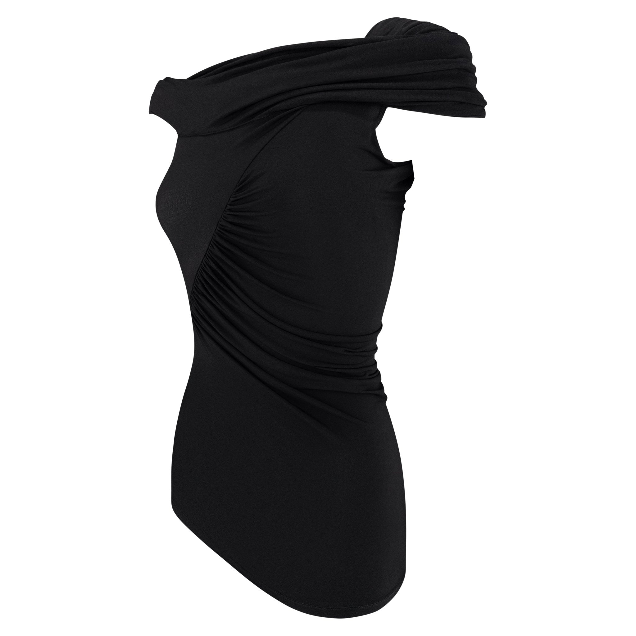 2000s Gianfranco Ferré Semi - Sheer Black Bodycon Off - the - Shoulder Tank Top - RealList