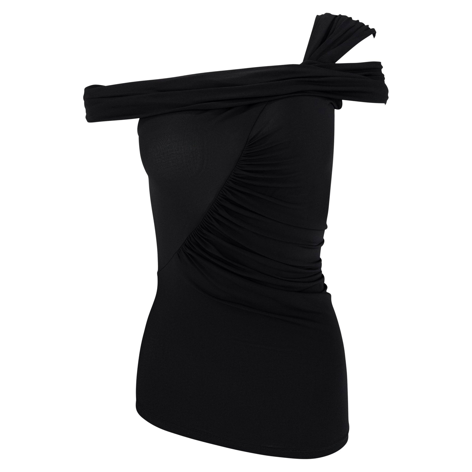 2000s Gianfranco Ferré Semi - Sheer Black Bodycon Off - the - Shoulder Tank Top - RealList