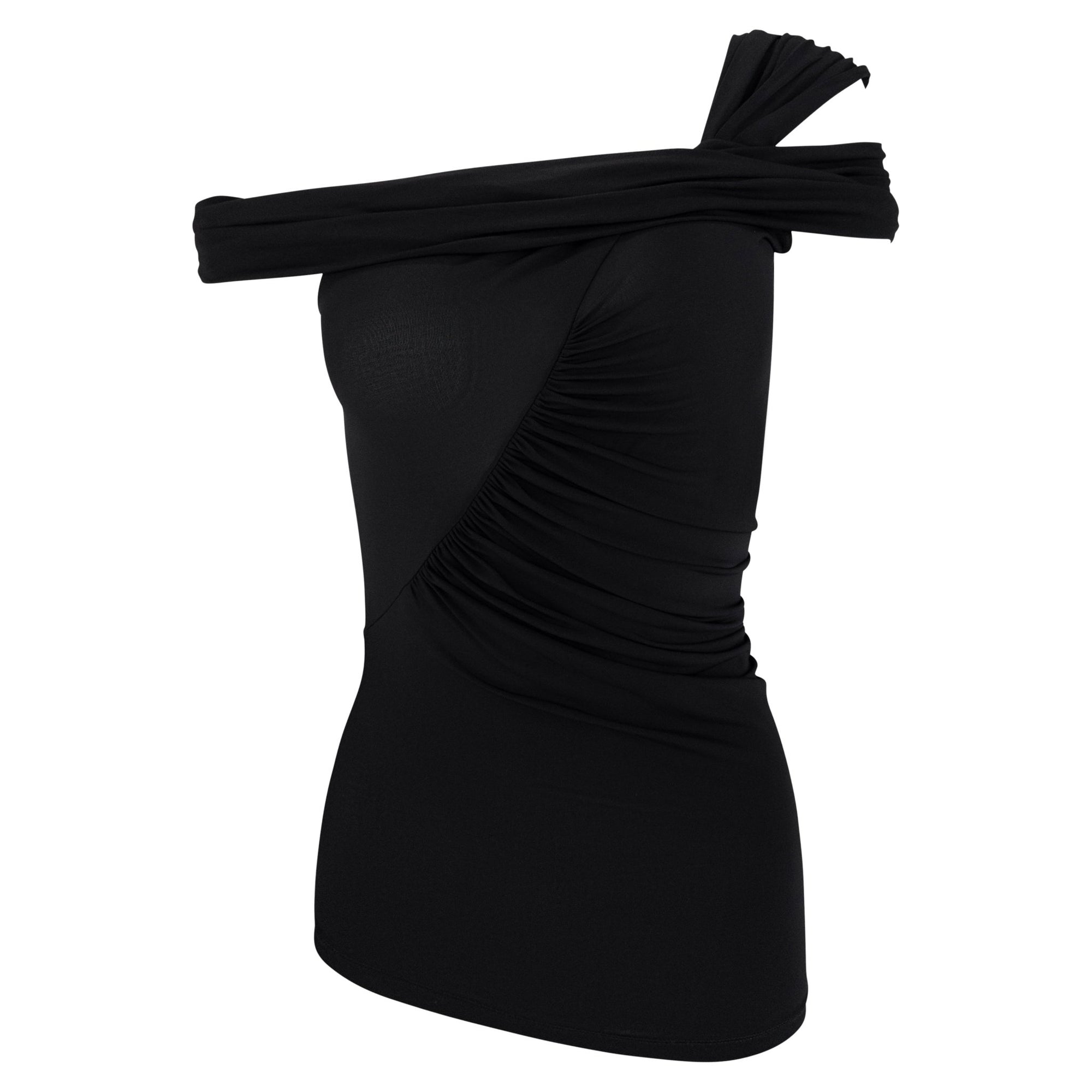 2000s Gianfranco Ferré Semi - Sheer Black Bodycon Off - the - Shoulder Tank Top - RealList