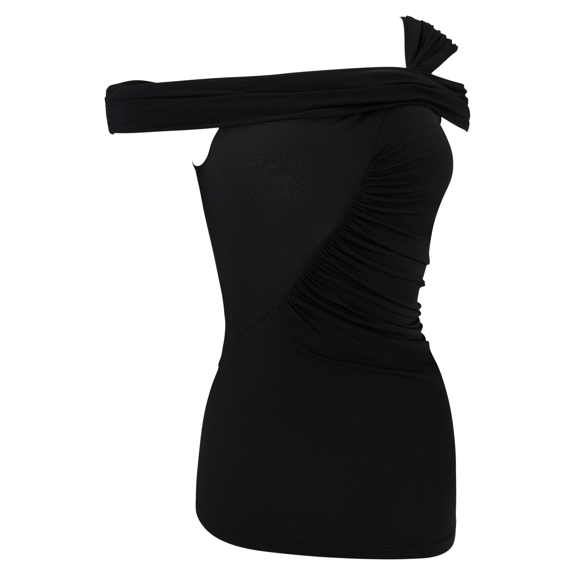 2000s Gianfranco Ferré Semi - Sheer Black Bodycon Off - the - Shoulder Tank Top - RealList