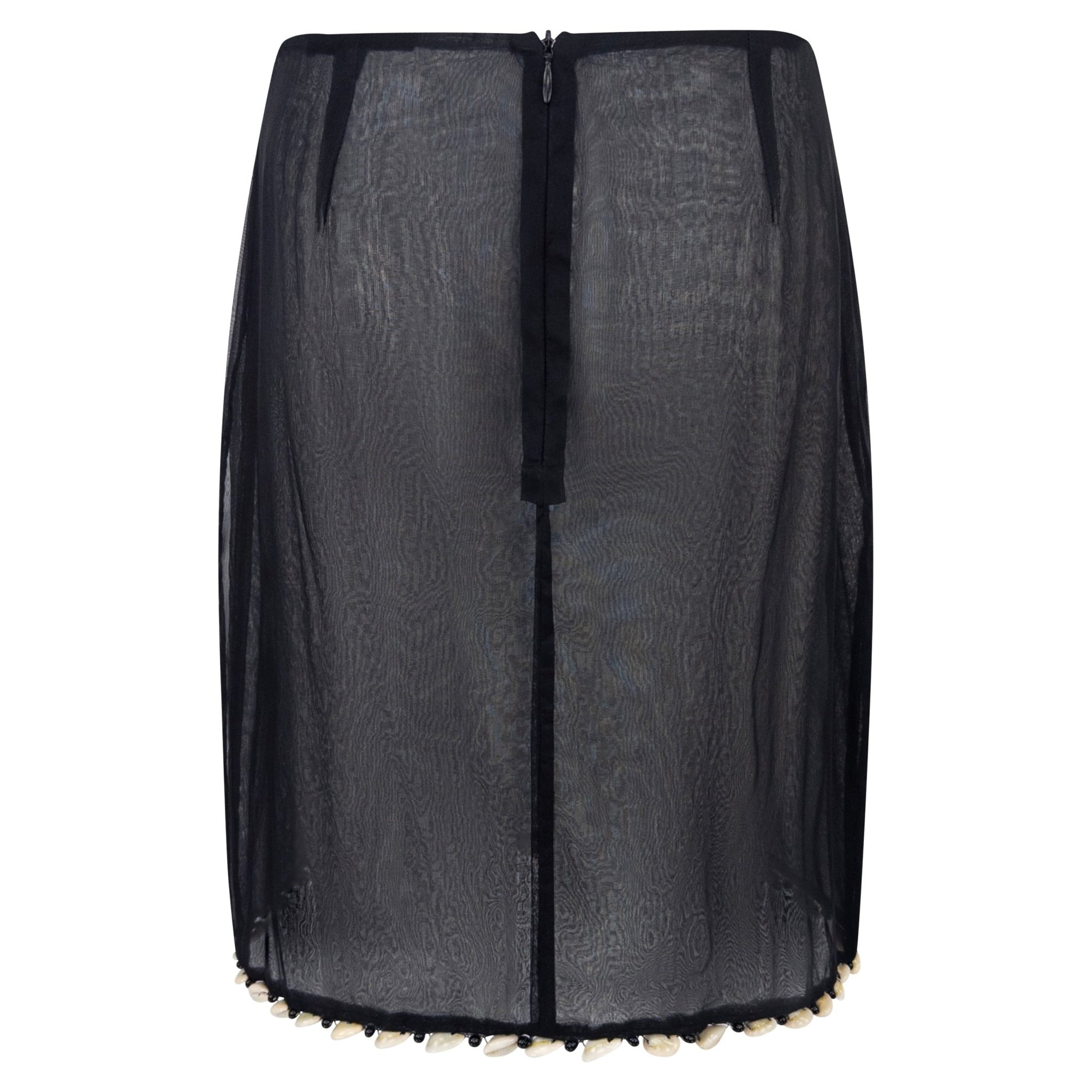 2000s Gianfranco Ferré Sheer Black Puka Shell Trim Skirt - RealList