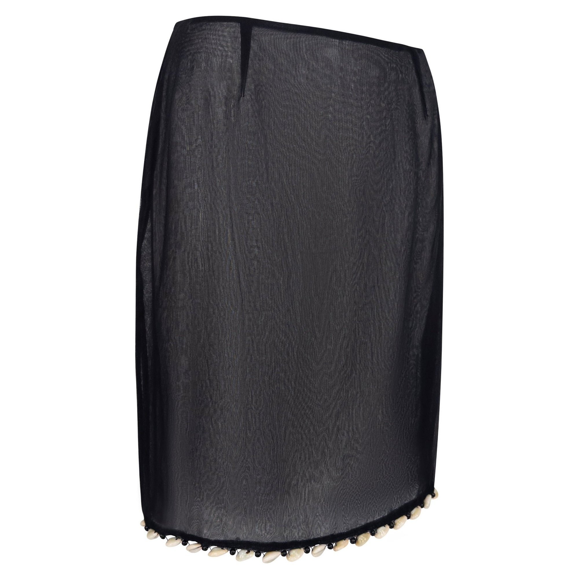 2000s Gianfranco Ferré Sheer Black Puka Shell Trim Skirt - RealList