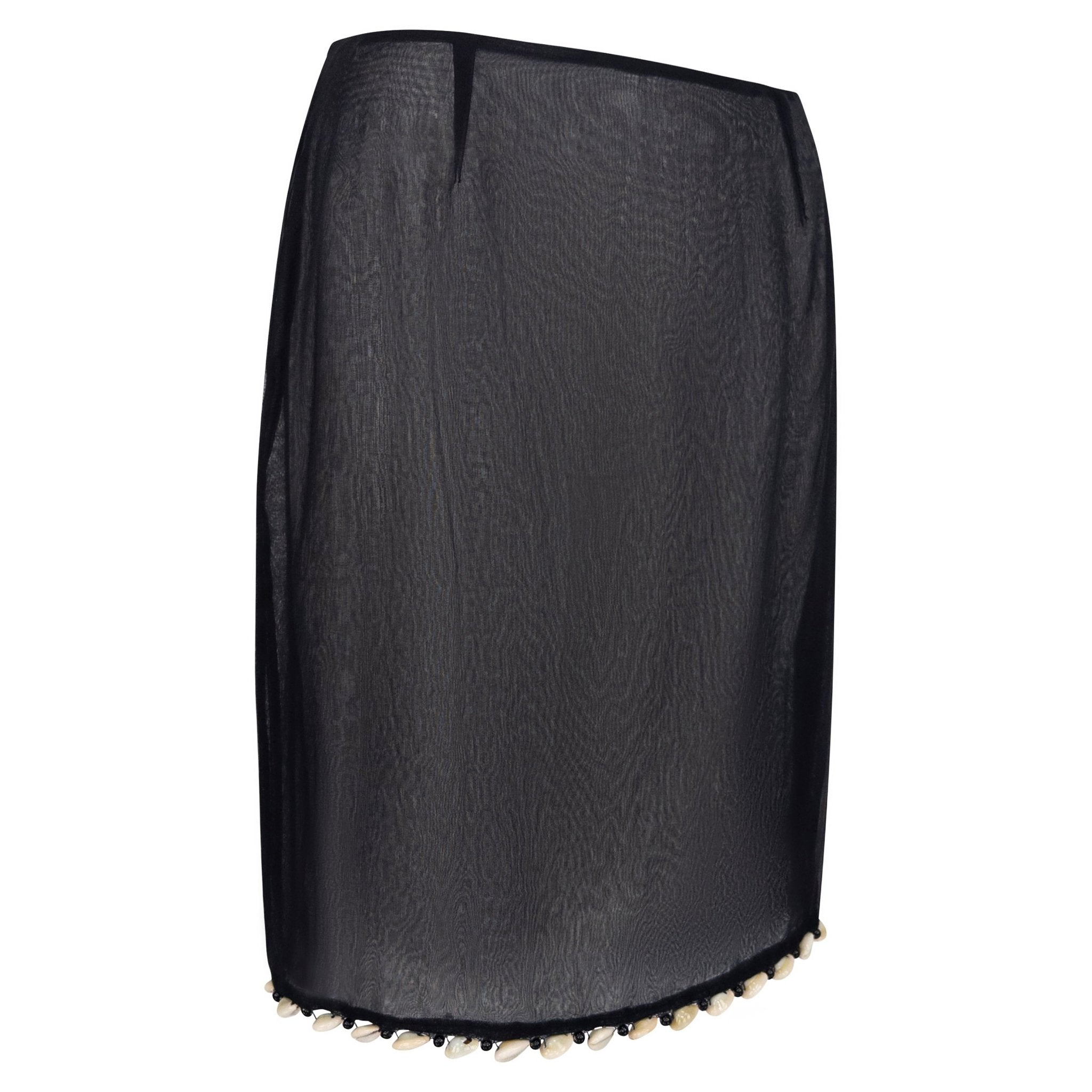 2000s Gianfranco Ferré Sheer Black Puka Shell Trim Skirt - RealList
