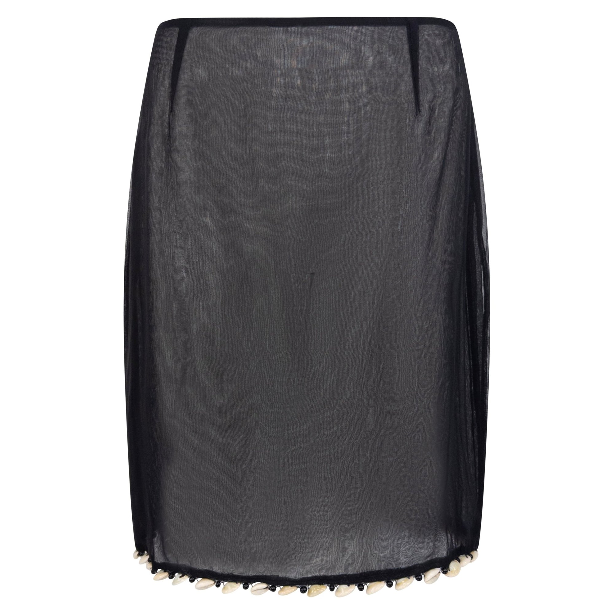 2000s Gianfranco Ferré Sheer Black Puka Shell Trim Skirt - RealList