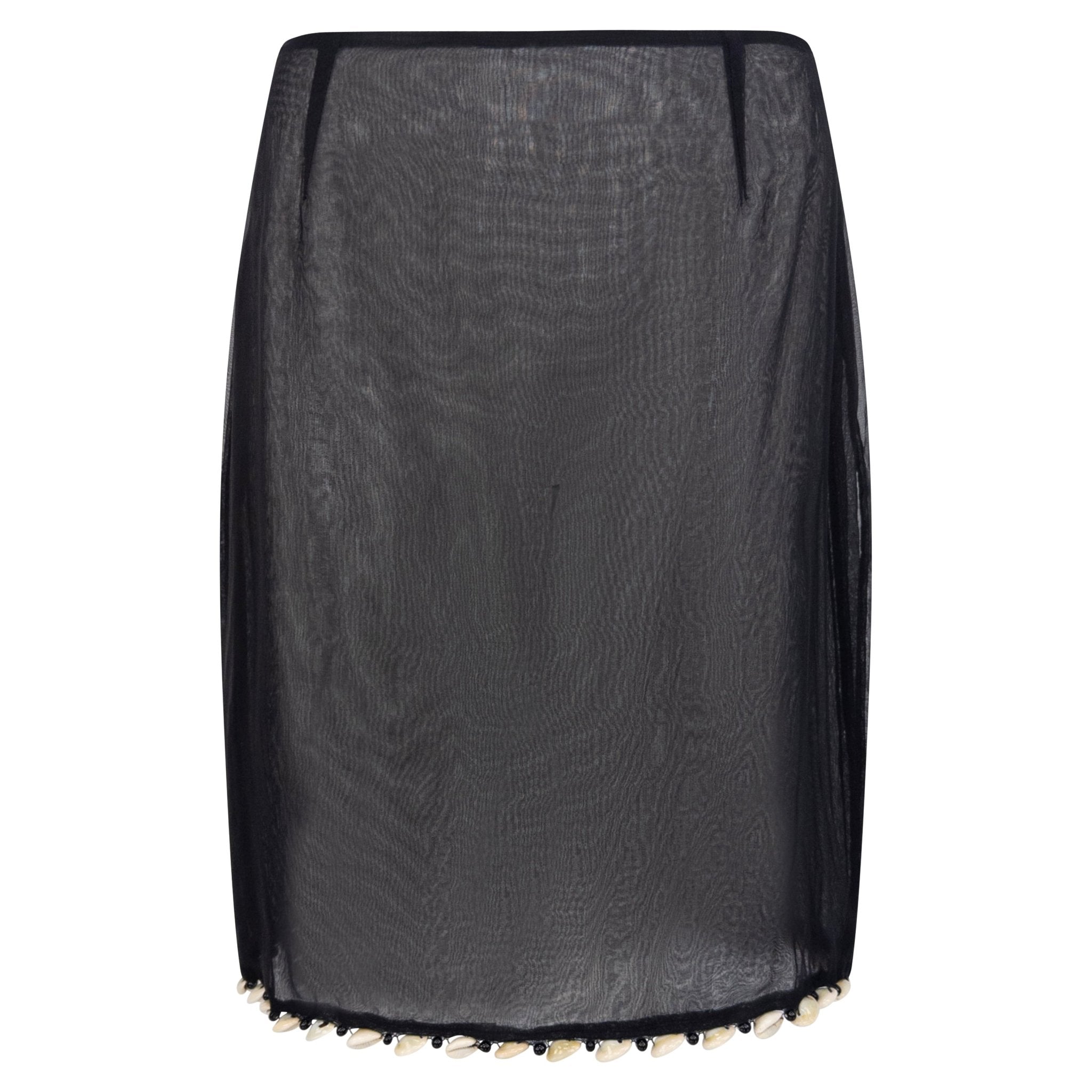 2000s Gianfranco Ferré Sheer Black Puka Shell Trim Skirt - RealList