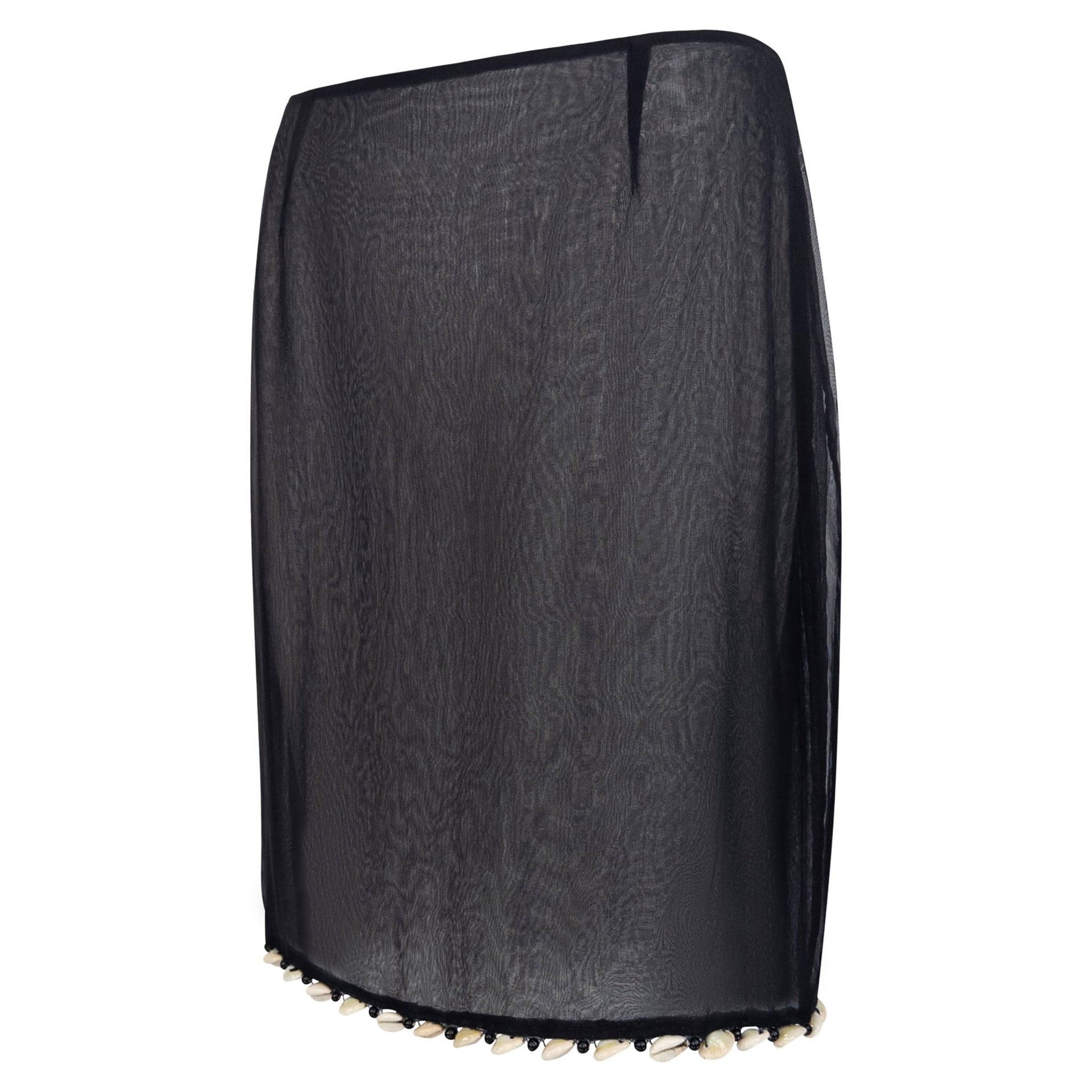 2000s Gianfranco Ferré Sheer Black Puka Shell Trim Skirt - RealList