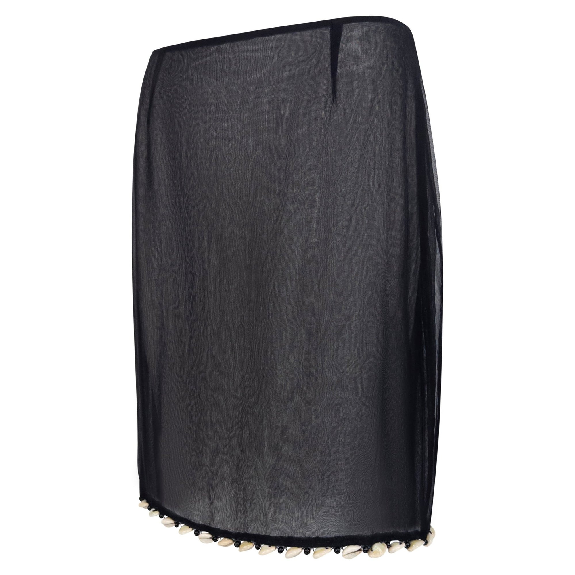 2000s Gianfranco Ferré Sheer Black Puka Shell Trim Skirt - RealList
