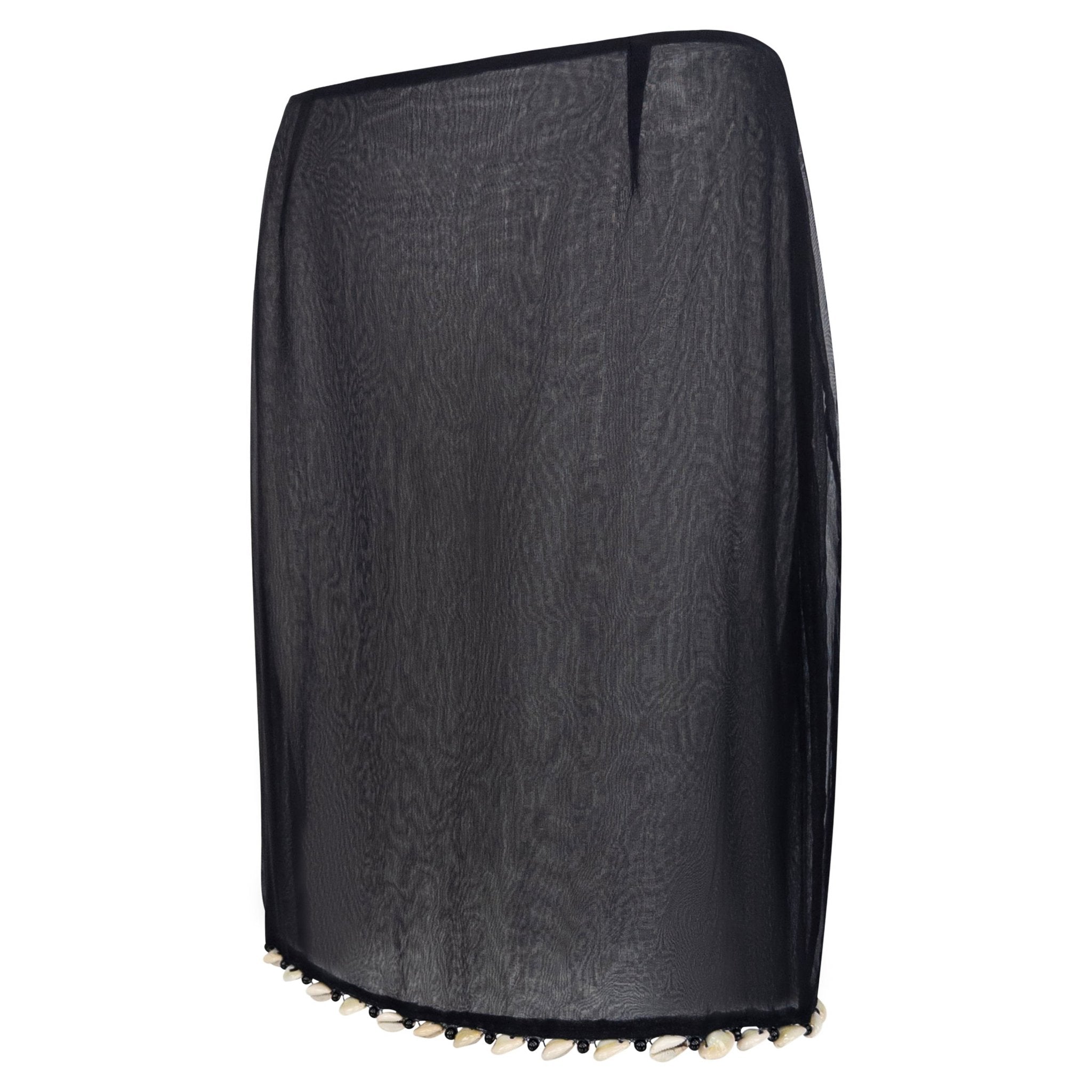 2000s Gianfranco Ferré Sheer Black Puka Shell Trim Skirt - RealList