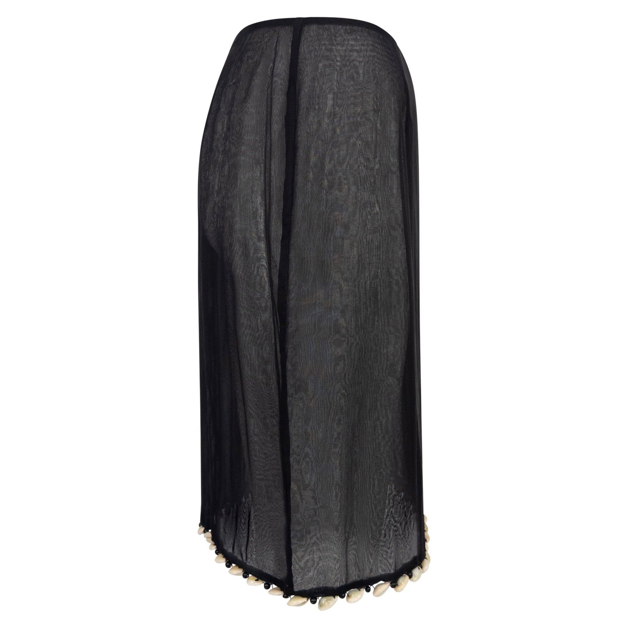 2000s Gianfranco Ferré Sheer Black Puka Shell Trim Skirt - RealList