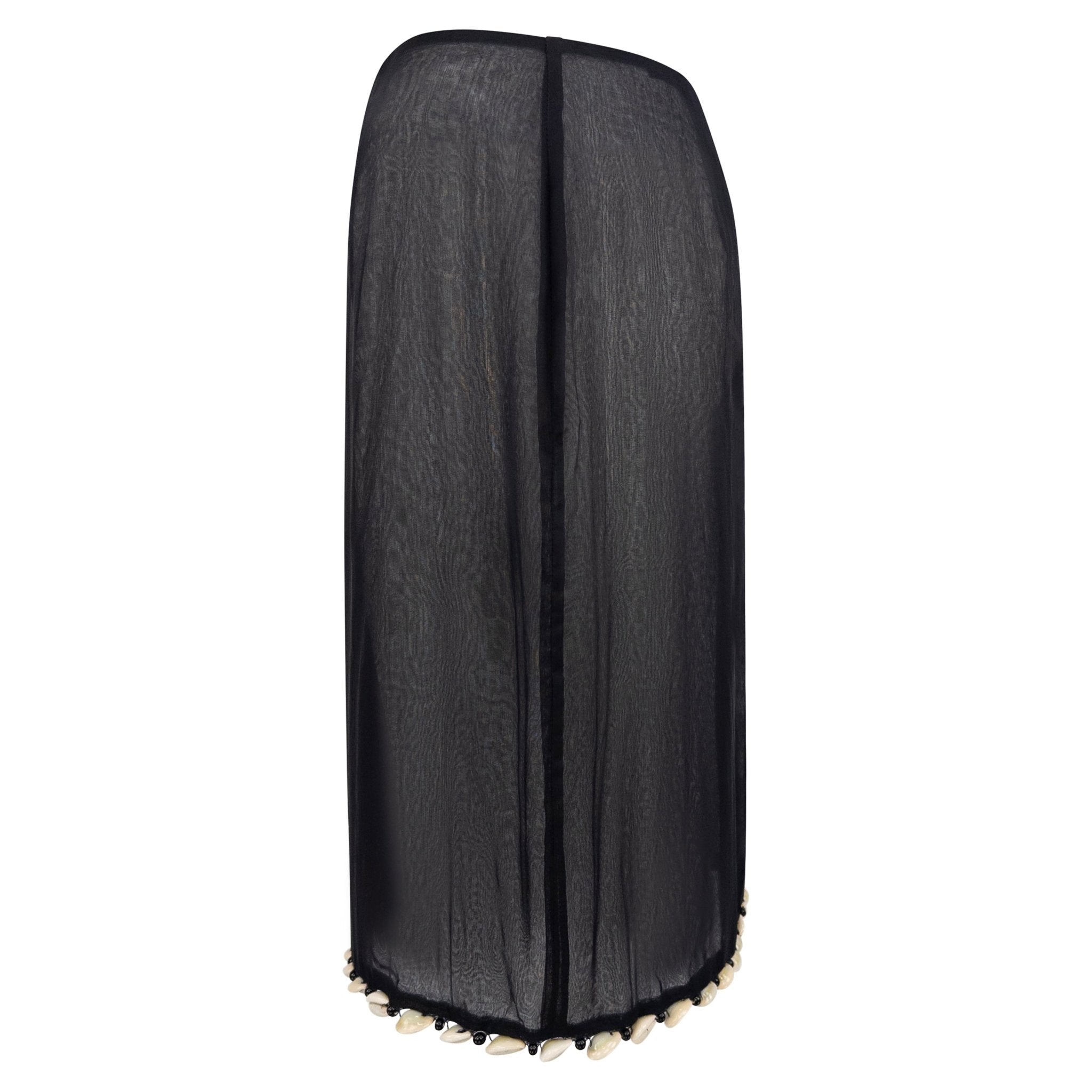 2000s Gianfranco Ferré Sheer Black Puka Shell Trim Skirt - RealList
