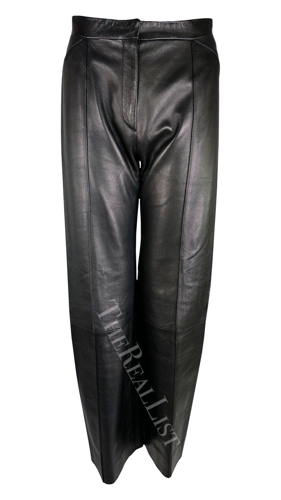 2000s Gianni Versace by Donatella Black Leather Wide Leg Pants - RealList