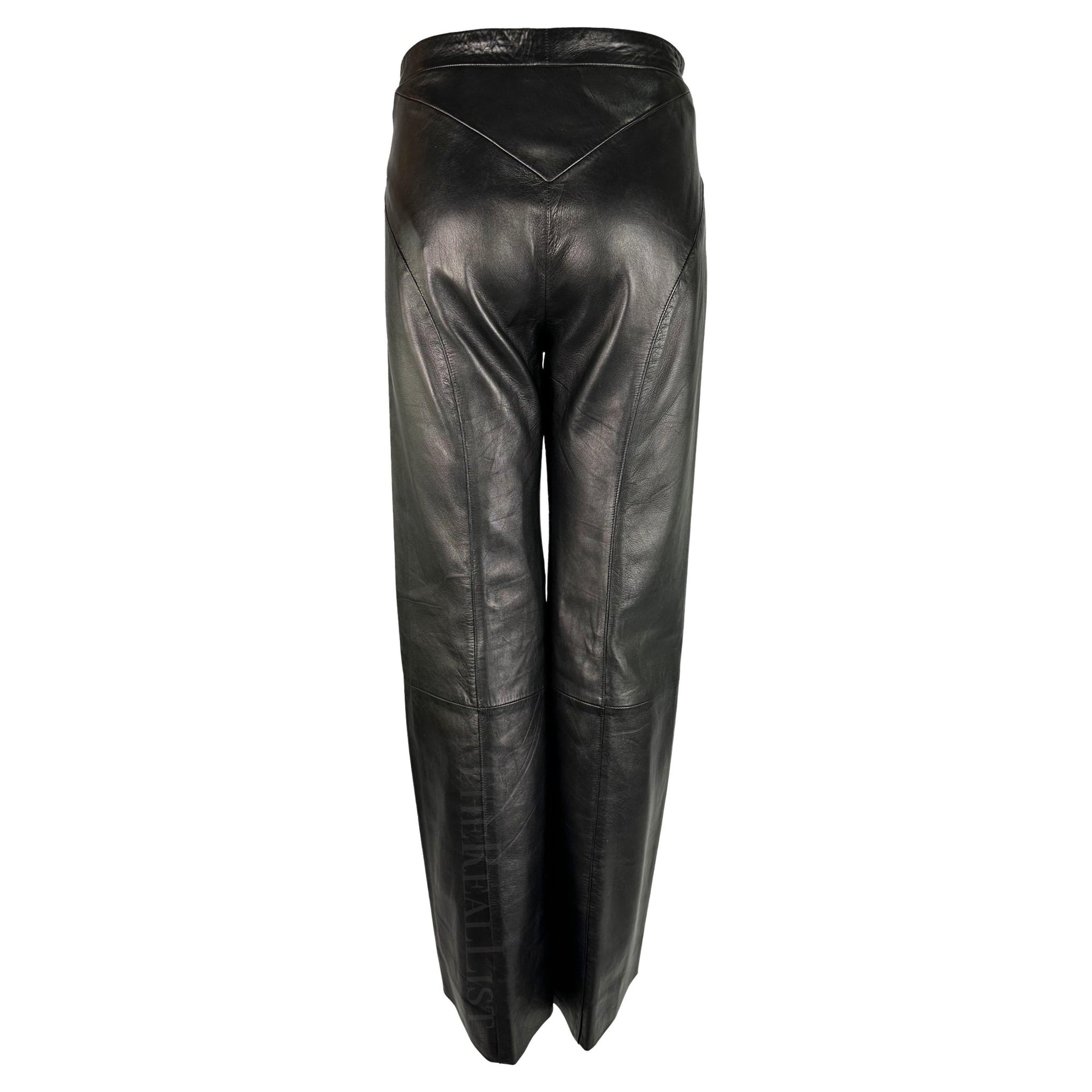 2000s Gianni Versace by Donatella Black Leather Wide Leg Pants - RealList