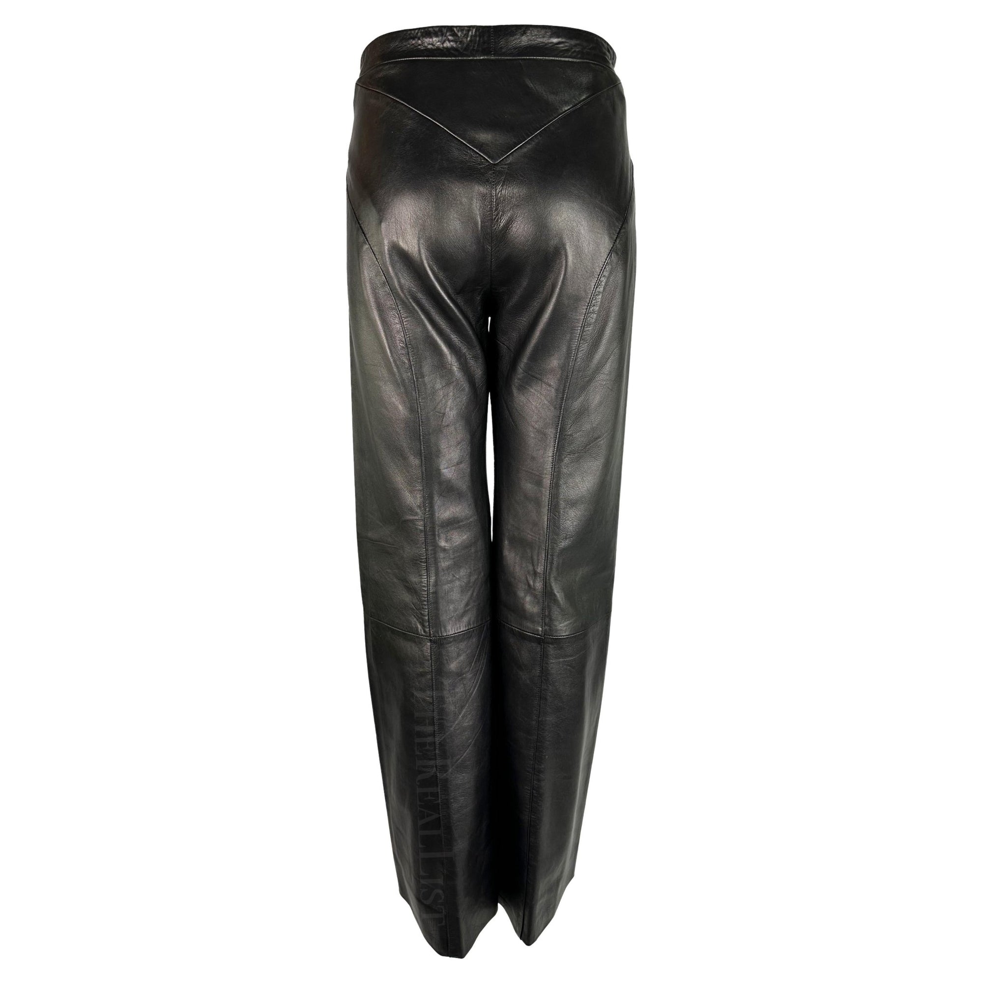 2000s Gianni Versace by Donatella Black Leather Wide Leg Pants - RealList