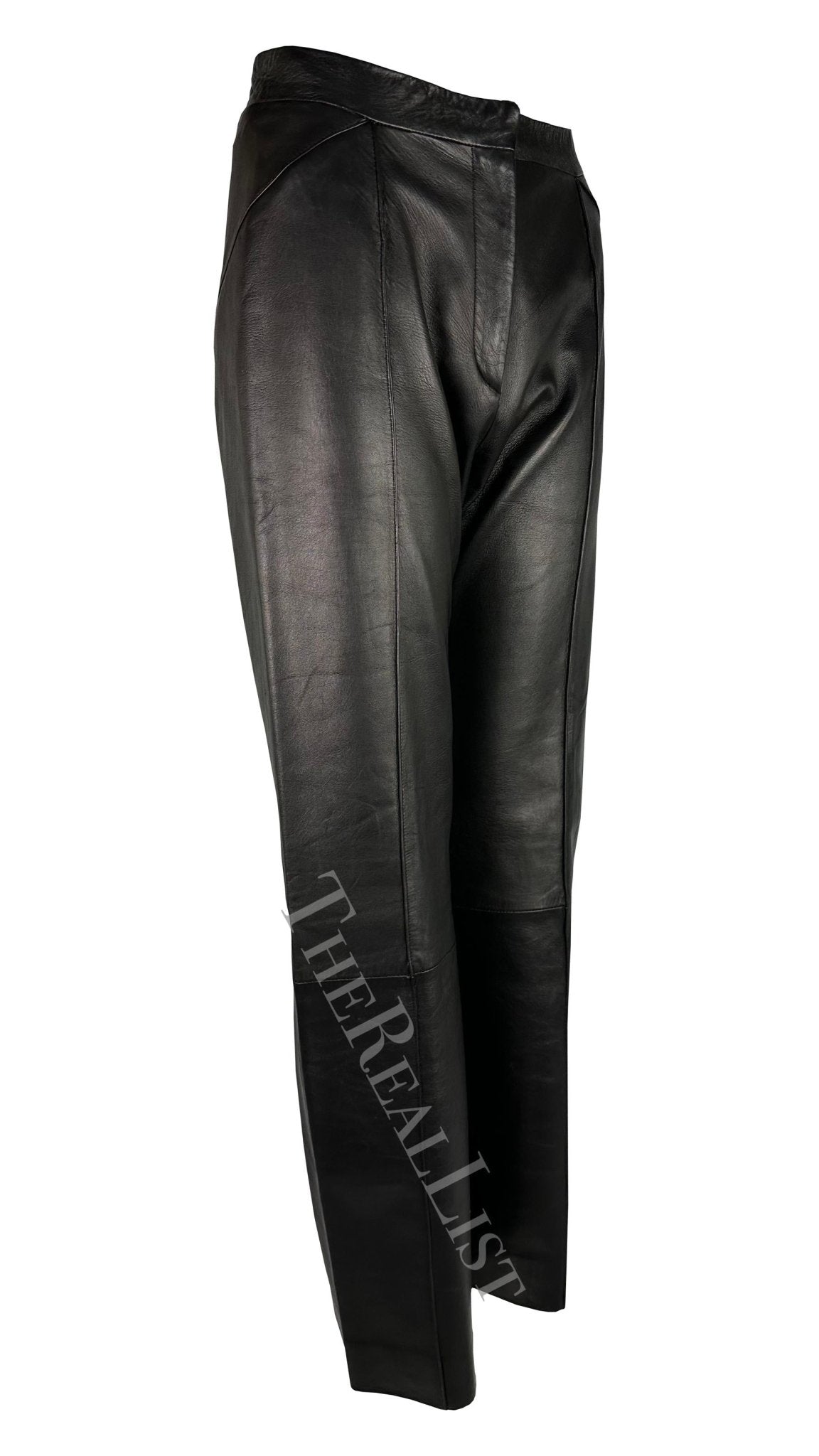 2000s Gianni Versace by Donatella Black Leather Wide Leg Pants - RealList