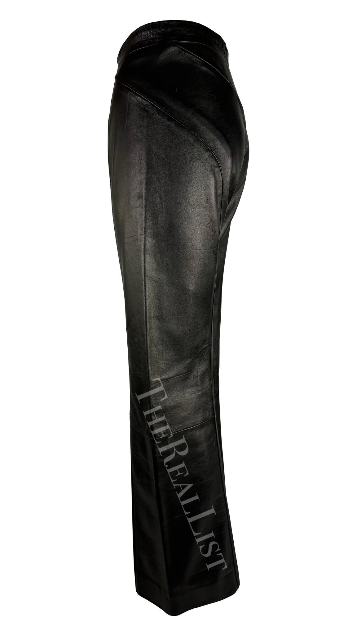2000s Gianni Versace by Donatella Black Leather Wide Leg Pants - RealList