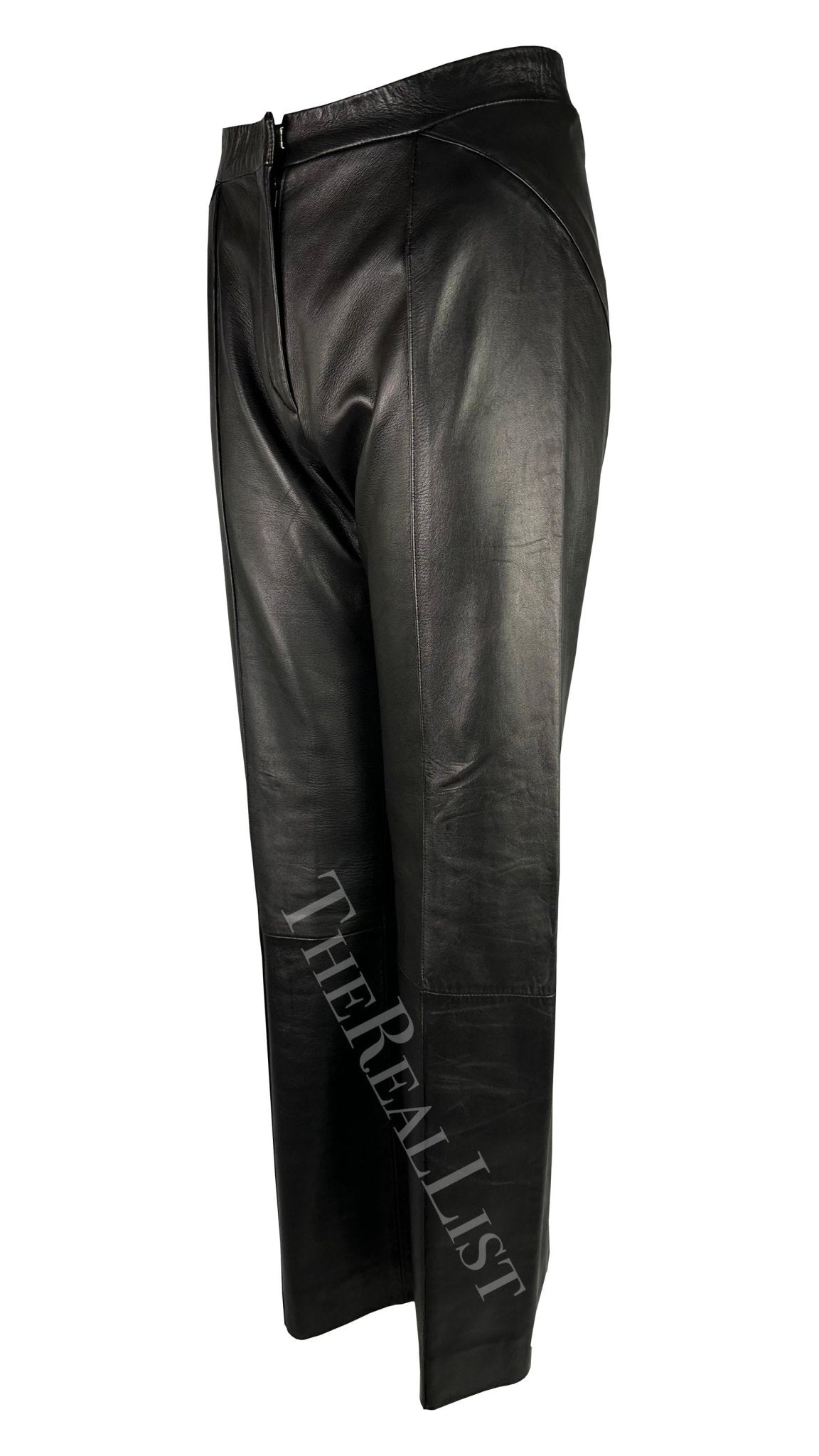 2000s Gianni Versace by Donatella Black Leather Wide Leg Pants - RealList