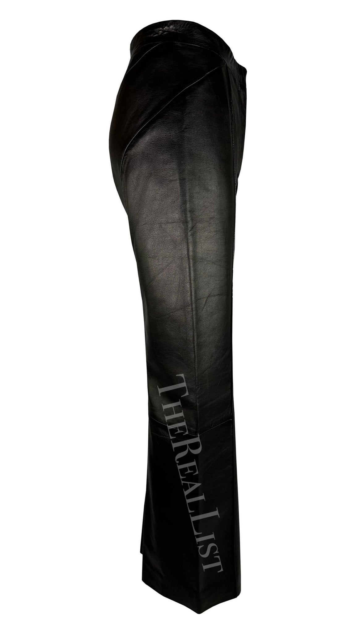 2000s Gianni Versace by Donatella Black Leather Wide Leg Pants - RealList