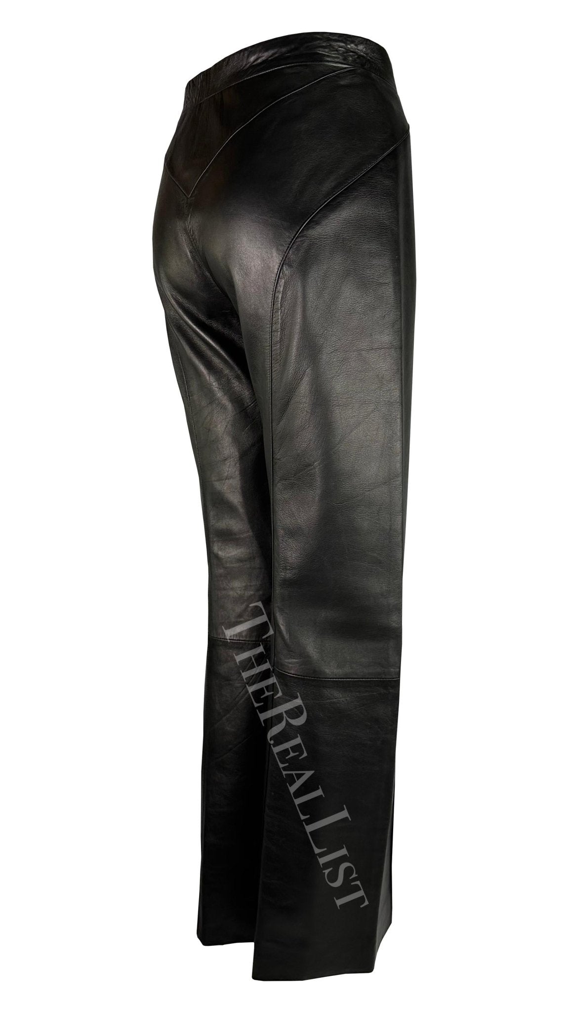 2000s Gianni Versace by Donatella Black Leather Wide Leg Pants - RealList
