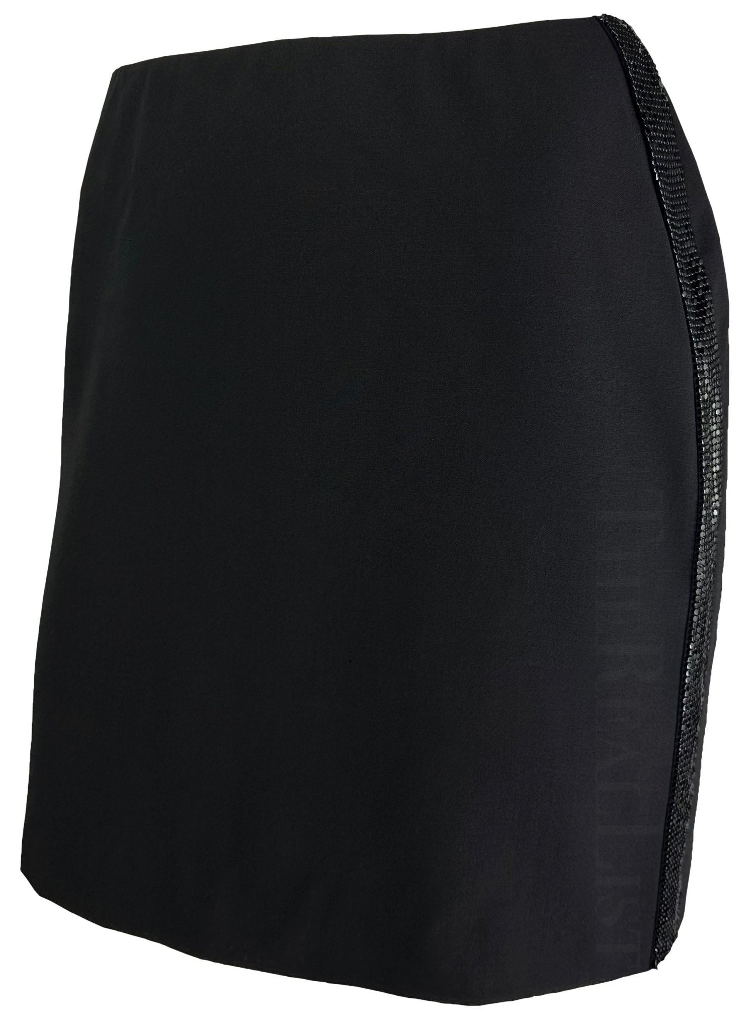 2000s Gianni Versace by Donatella Black Oroton Metal Trim Y2K Mini Skirt - RealList