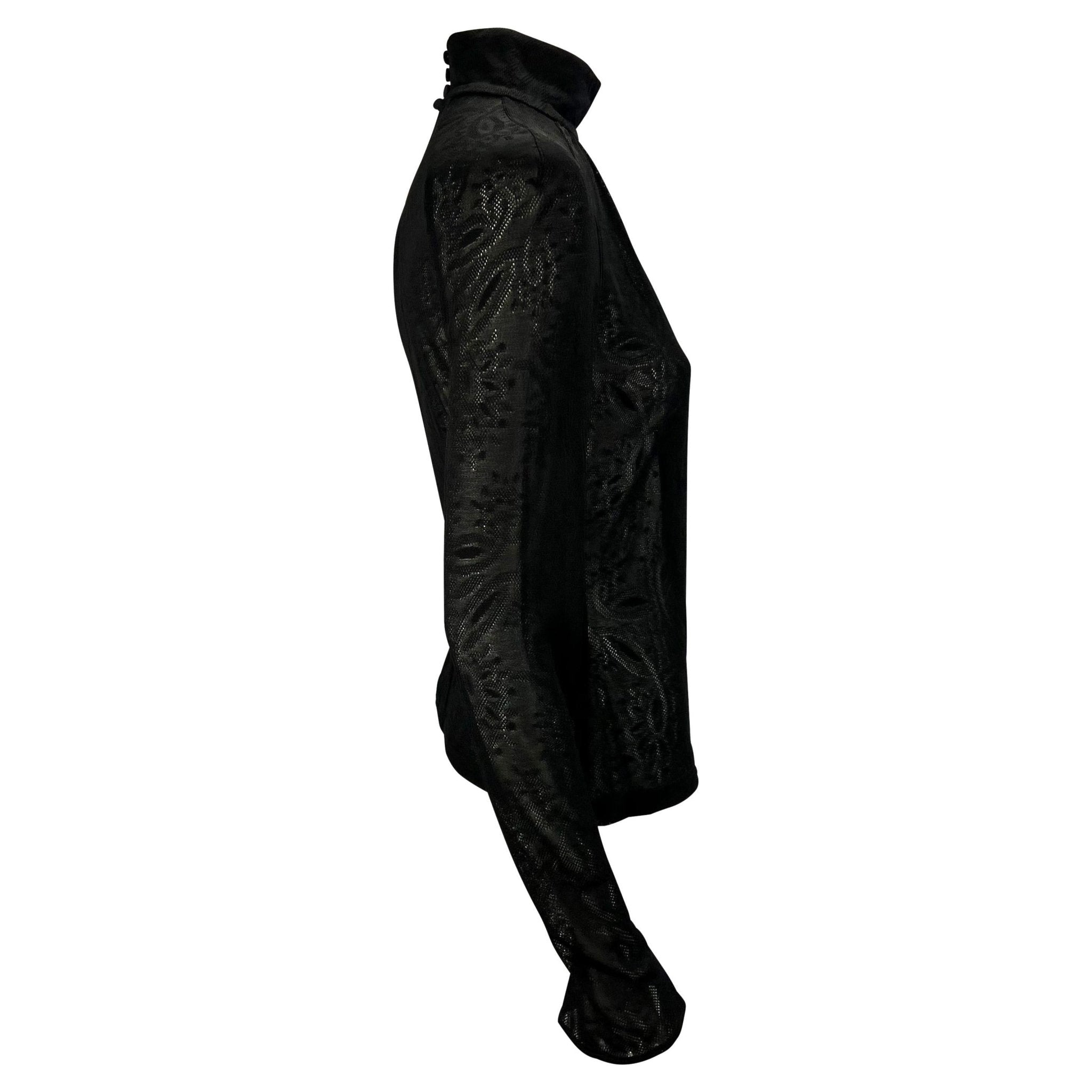 2000s Gianni Versace by Donatella Black Sheer Lace Flare Mock Neck Blouse - RealList