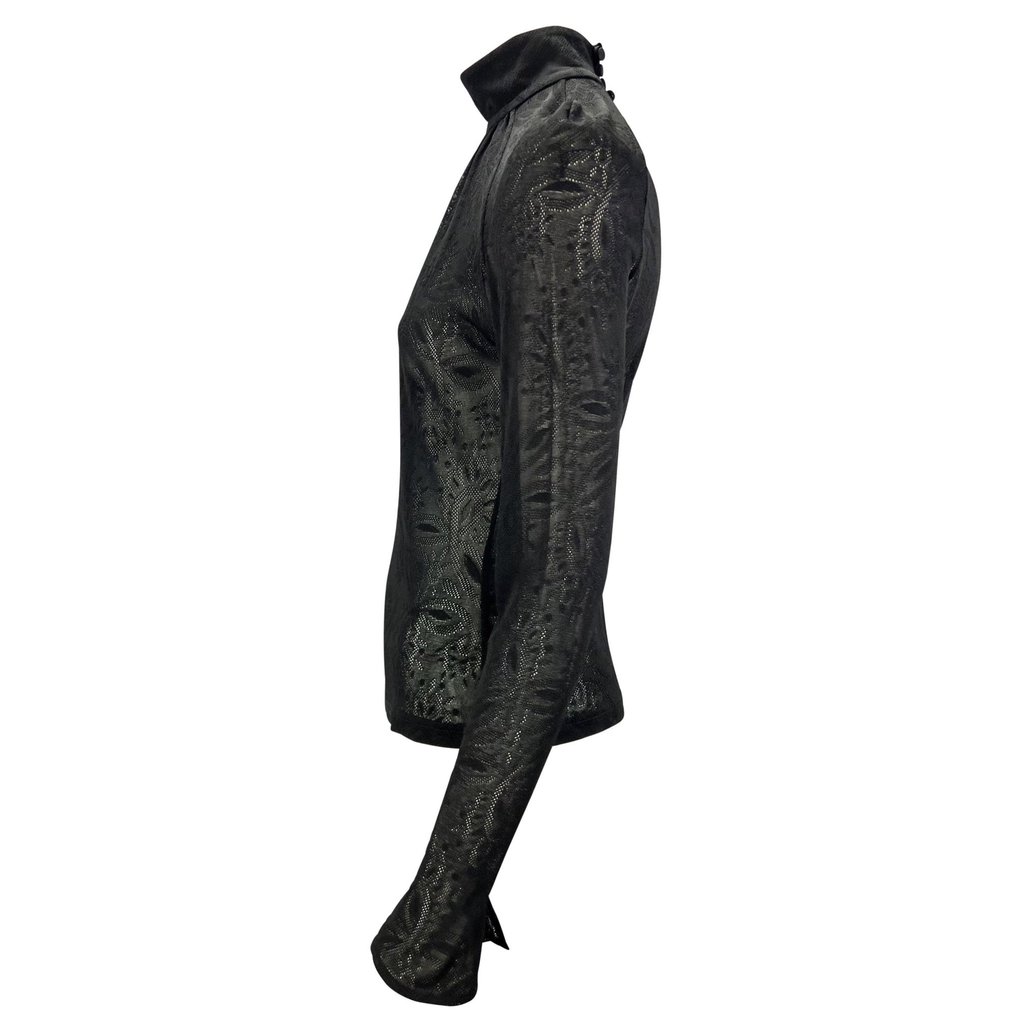 2000s Gianni Versace by Donatella Black Sheer Lace Flare Mock Neck Blouse - RealList