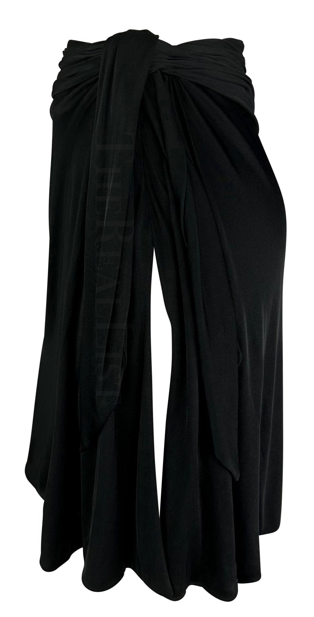 2000s Gianni Versace by Donatella Black Wrap Slit Asymmetric Y2K Skirt - RealList