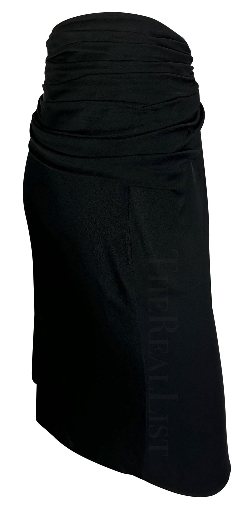 2000s Gianni Versace by Donatella Black Wrap Slit Asymmetric Y2K Skirt - RealList