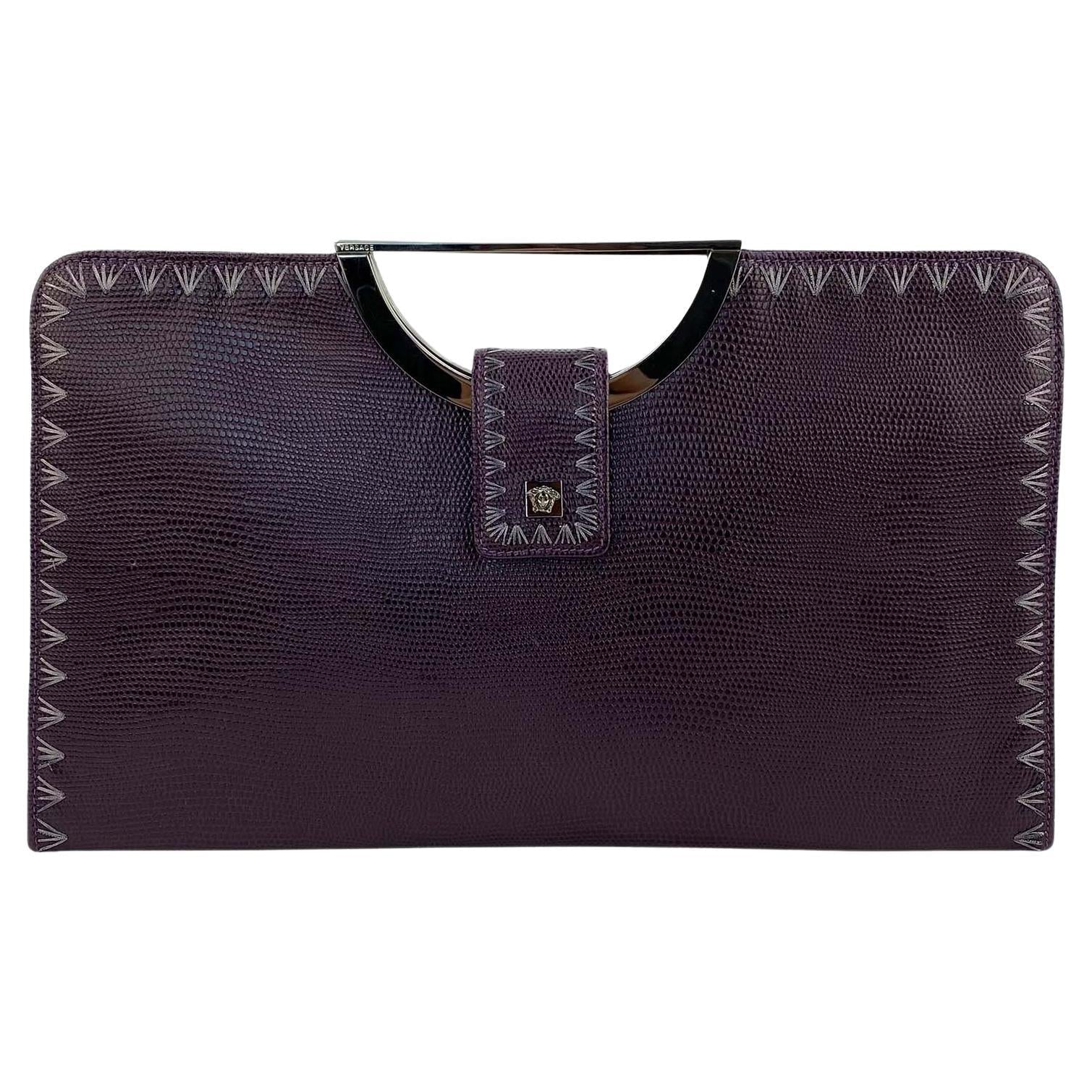 2000s Gianni Versace by Donatella Embroidered Lizard Medusa Clutch Strap Y2K - RealList