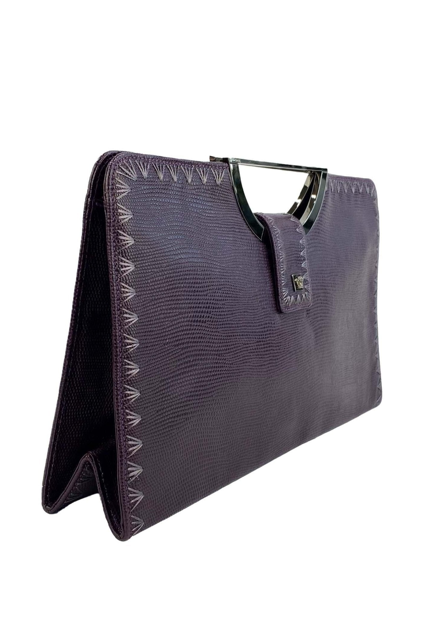 2000s Gianni Versace by Donatella Embroidered Lizard Medusa Clutch Strap Y2K - RealList