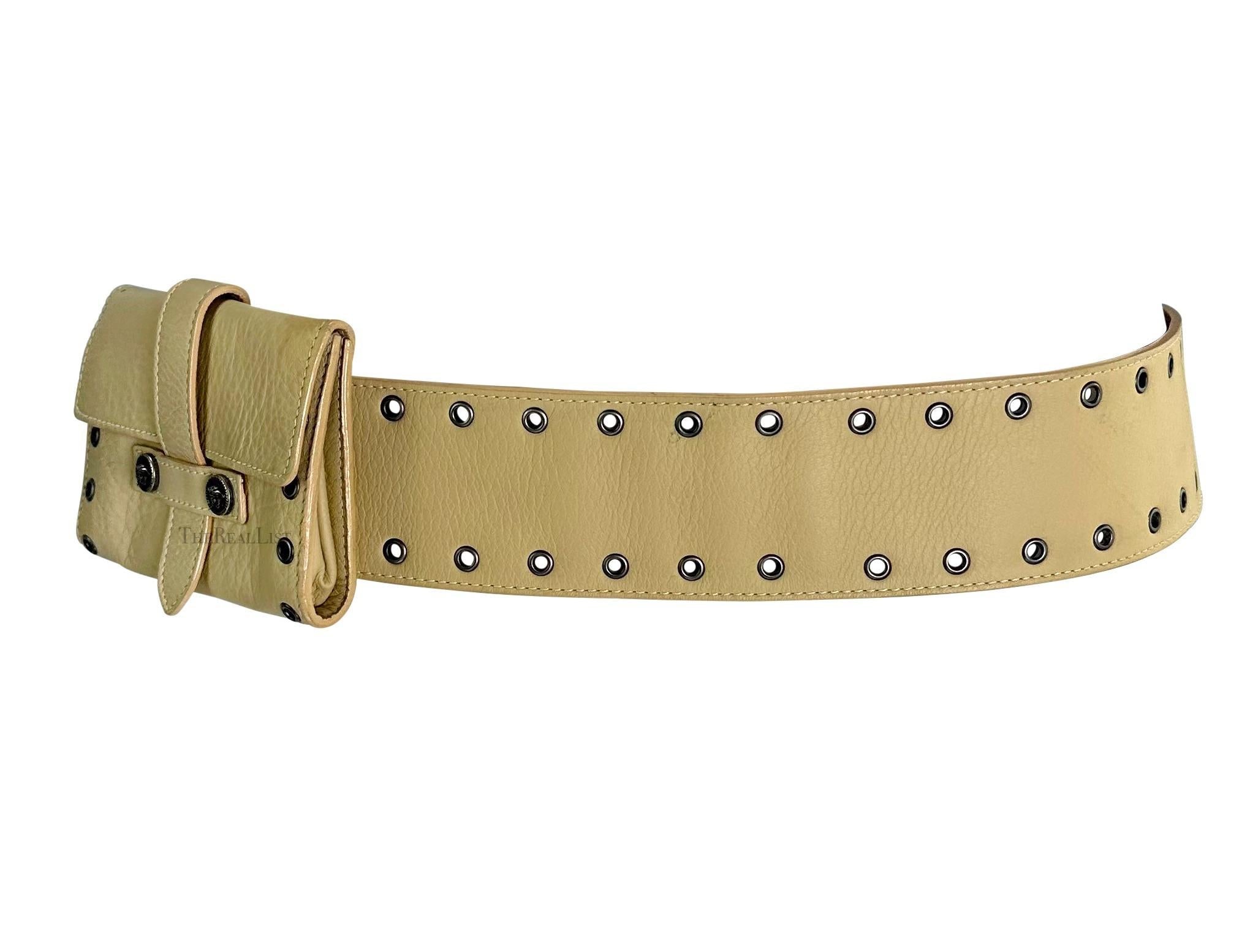 2000s Gianni Versace by Donatella Medusa Eyelet Beige Belt Bag Waist Pouch - RealList