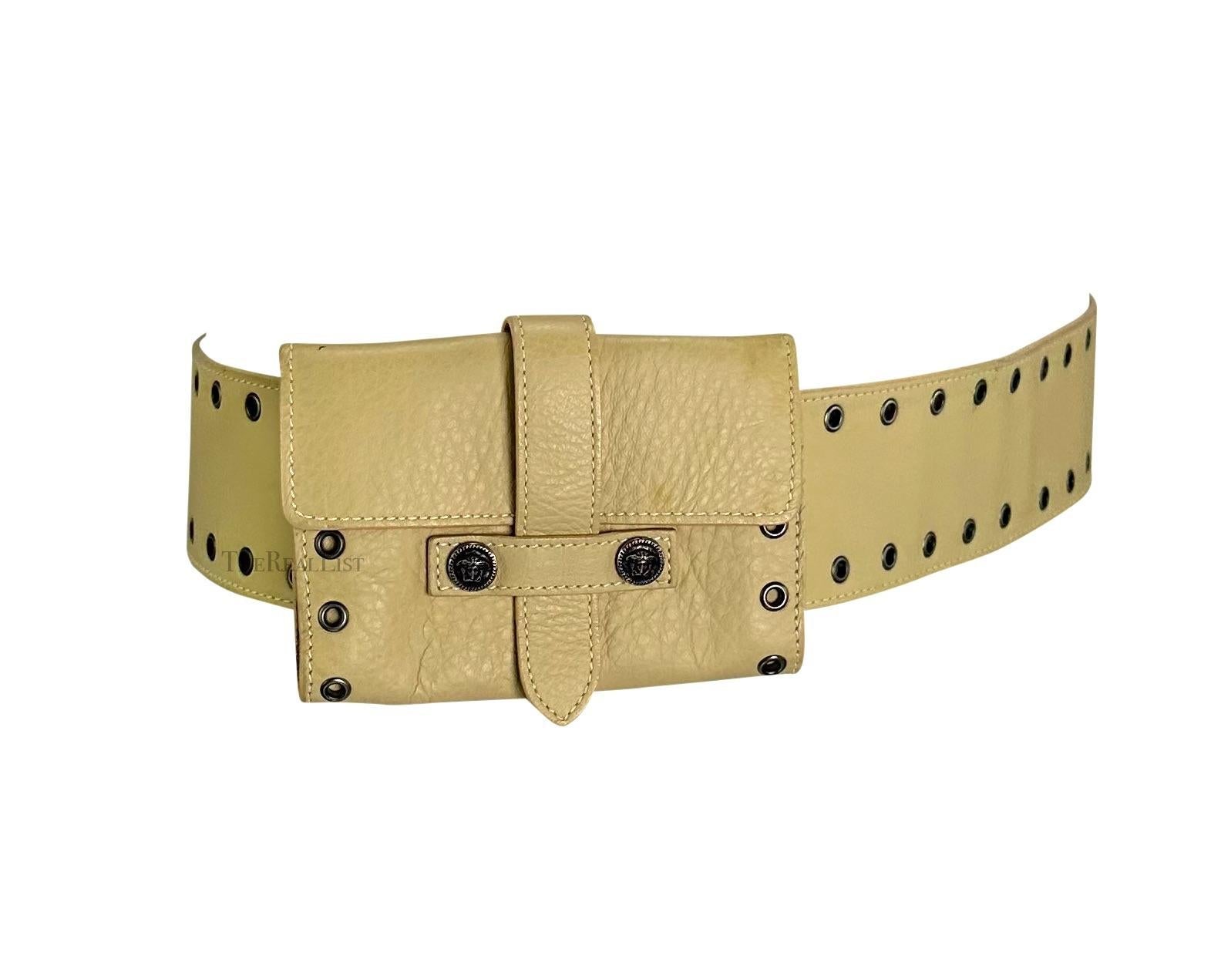 2000s Gianni Versace by Donatella Medusa Eyelet Beige Belt Bag Waist Pouch - RealList